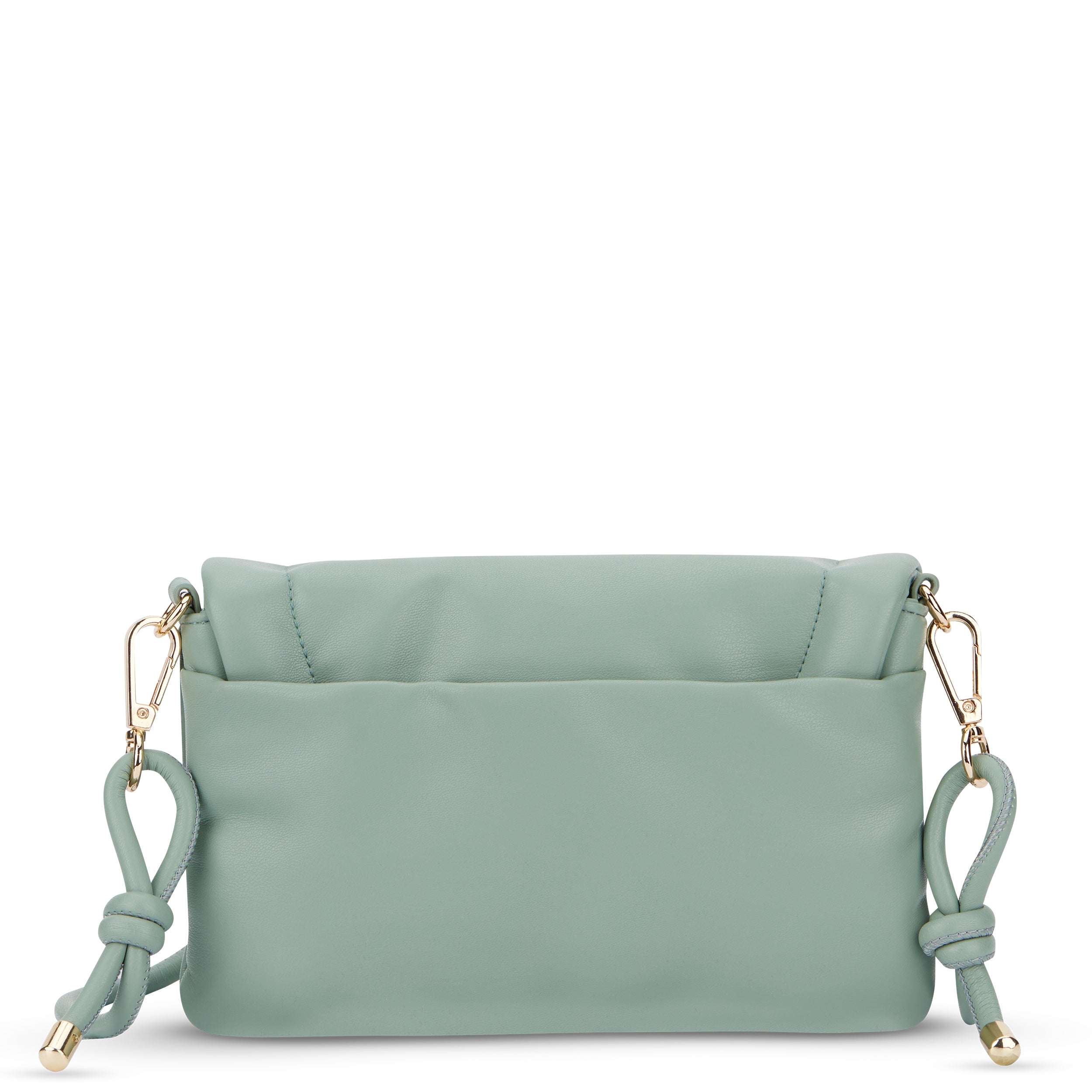 Umhängetasche Zoe Small in mintgrün aus weichem Material mit Knoten-Details und goldfarbenen Metallverschlüssen