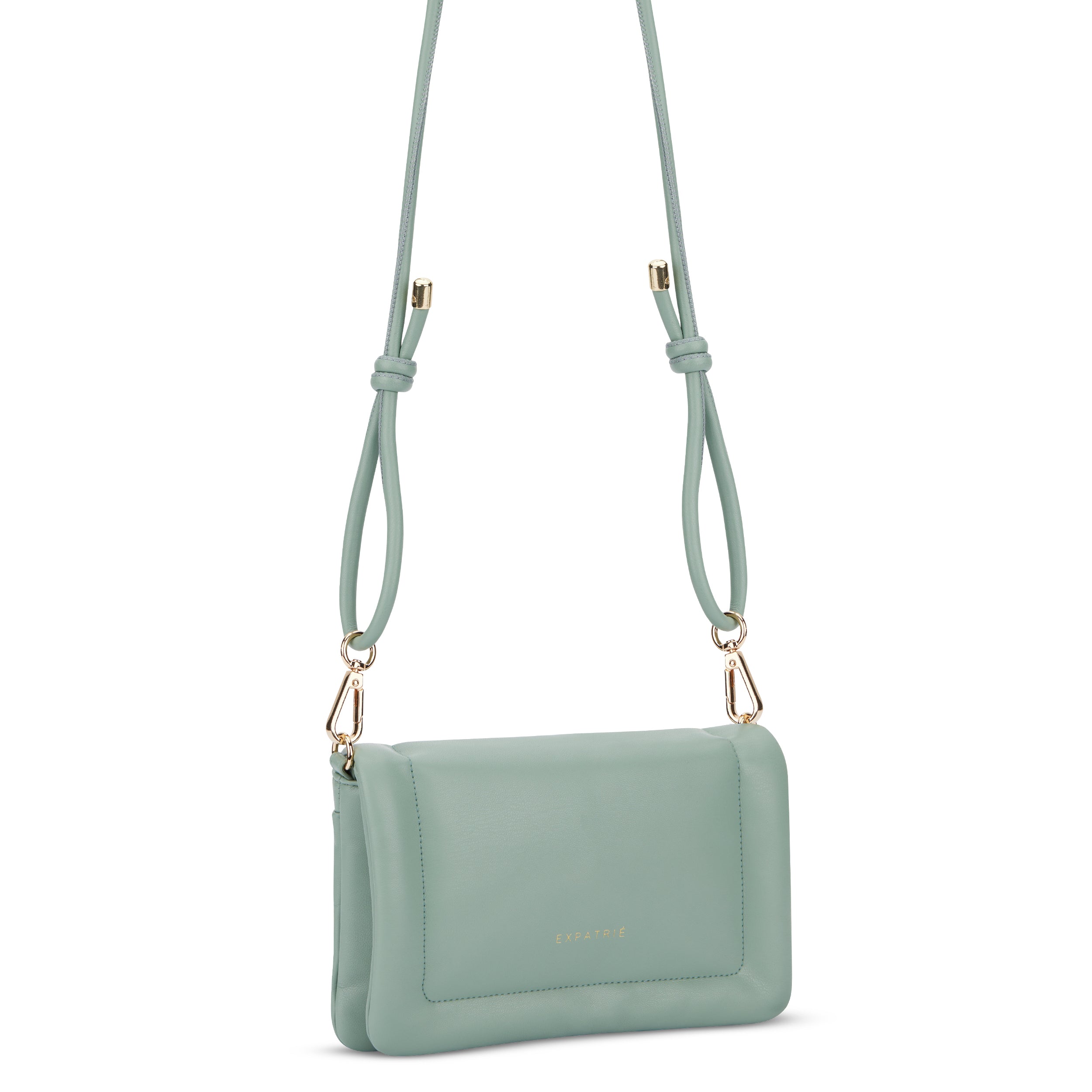 Umhängetasche Zoe Small in mintgrün mit verstellbarem Riemen und goldfarbenen Metallakzenten