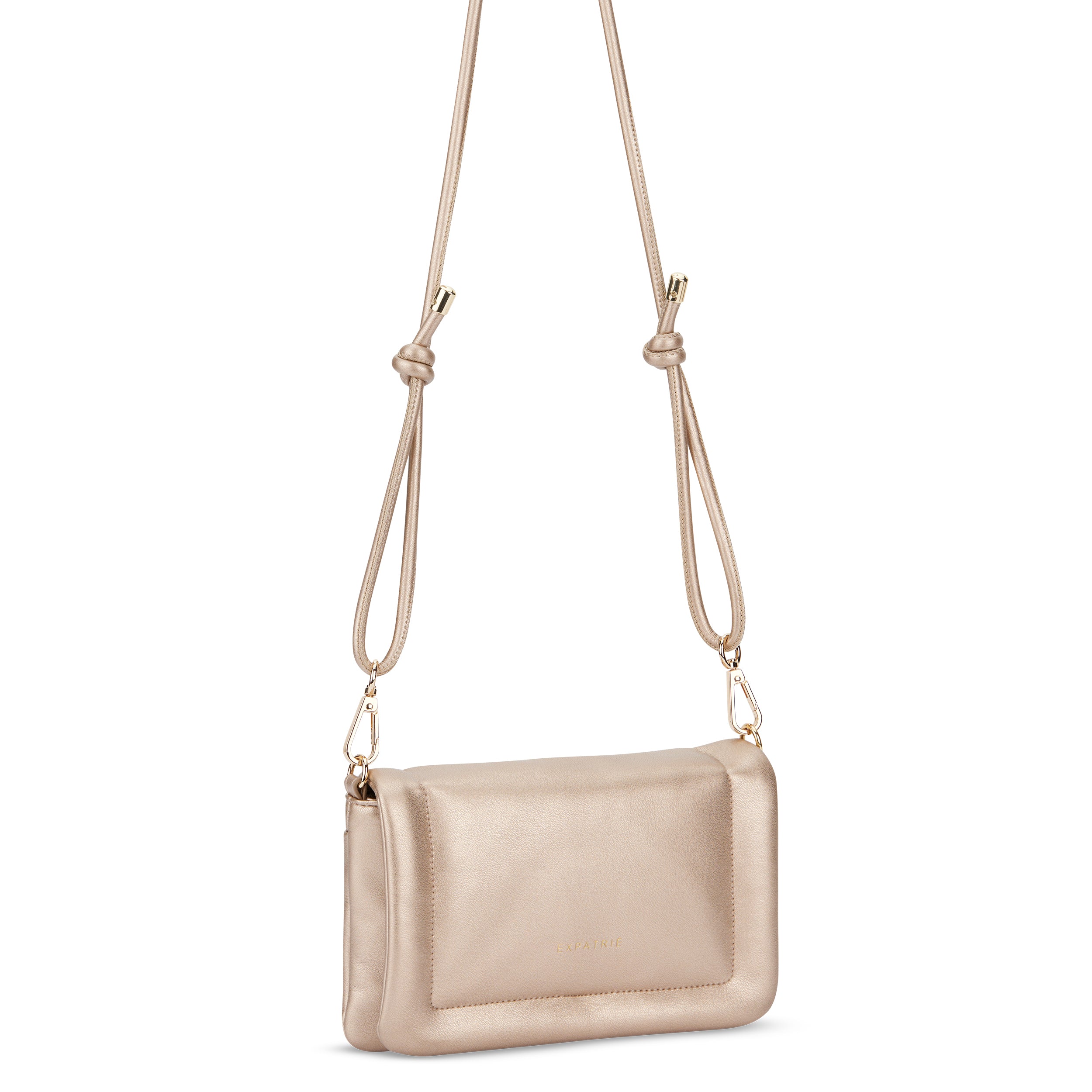Umhängetasche Zoe Small in goldfarbenem Leder mit verstellbarem Riemen
