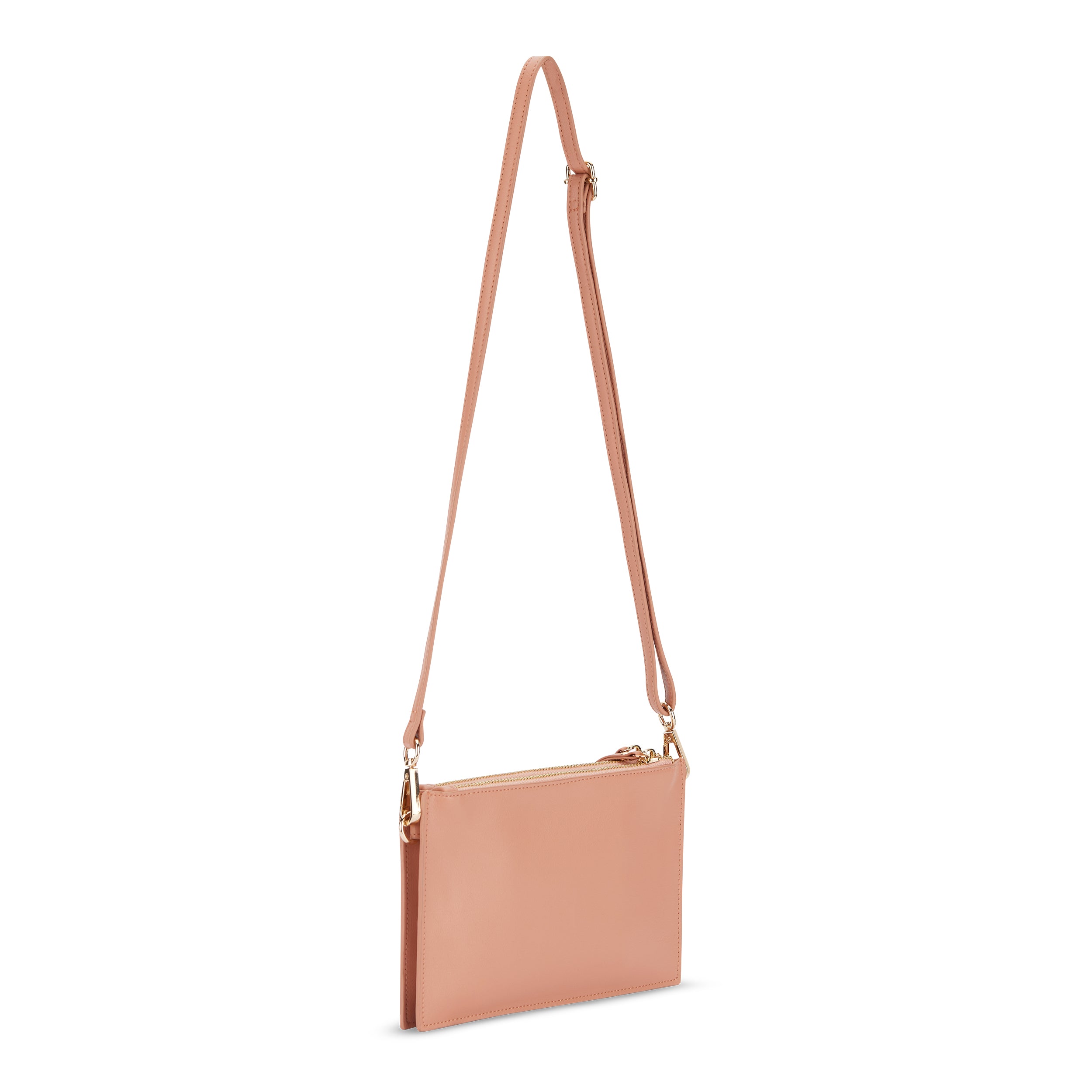 Clutch Isabelle, schlichte Umhängetasche in Nude-Rose mit verstellbarem Riemen und Reißverschluss