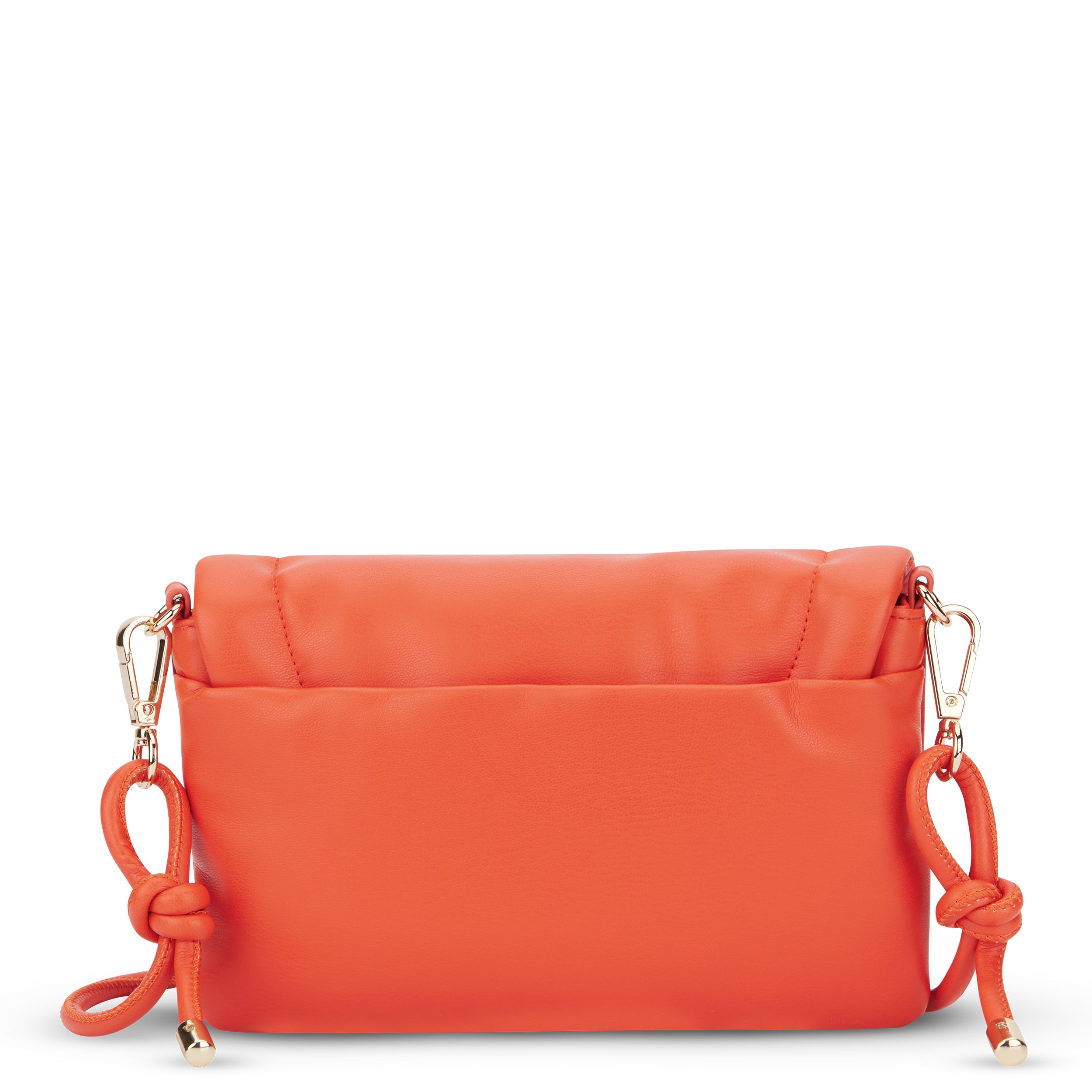 Umhängetasche Zoe Small in Orange-Rot mit verziertem Trageriemen und goldfarbenen Karabinern