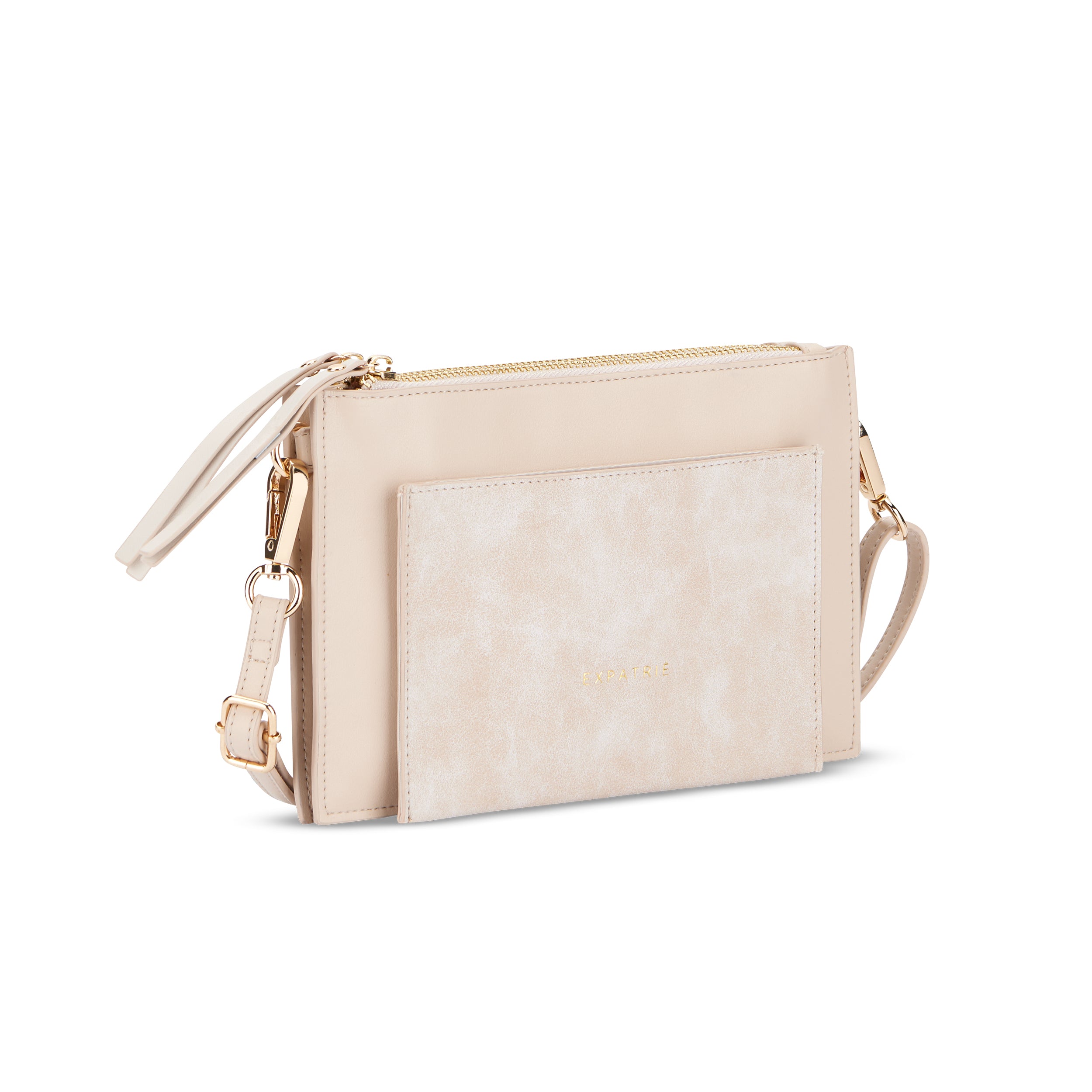 Beige Clutch Isabelle von Expatrié mit abnehmbarem Schulterriemen und vorderer Tasche