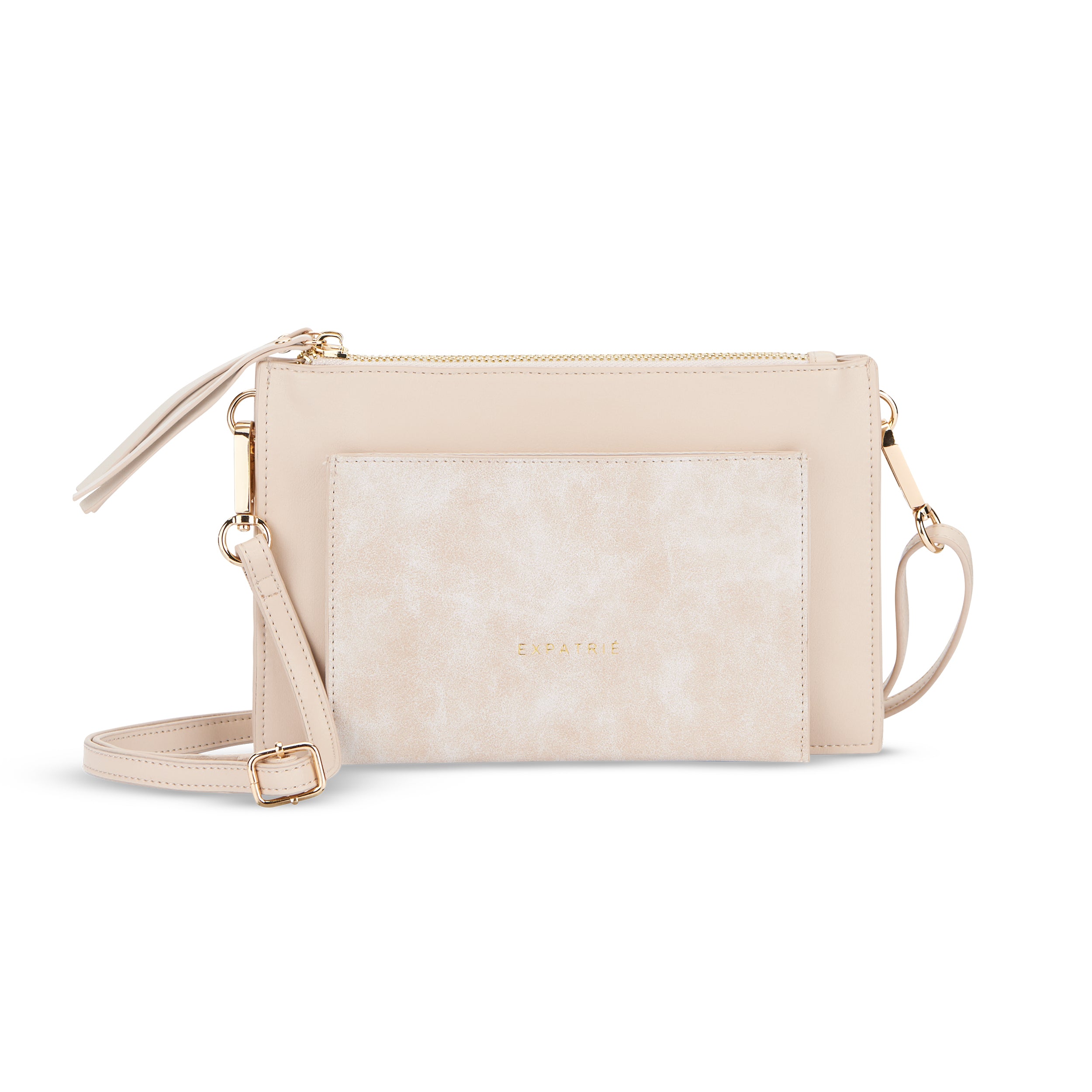 Beige Clutch Isabelle von Expatrié mit abnehmbarem Schulterriemen und Reißverschluss