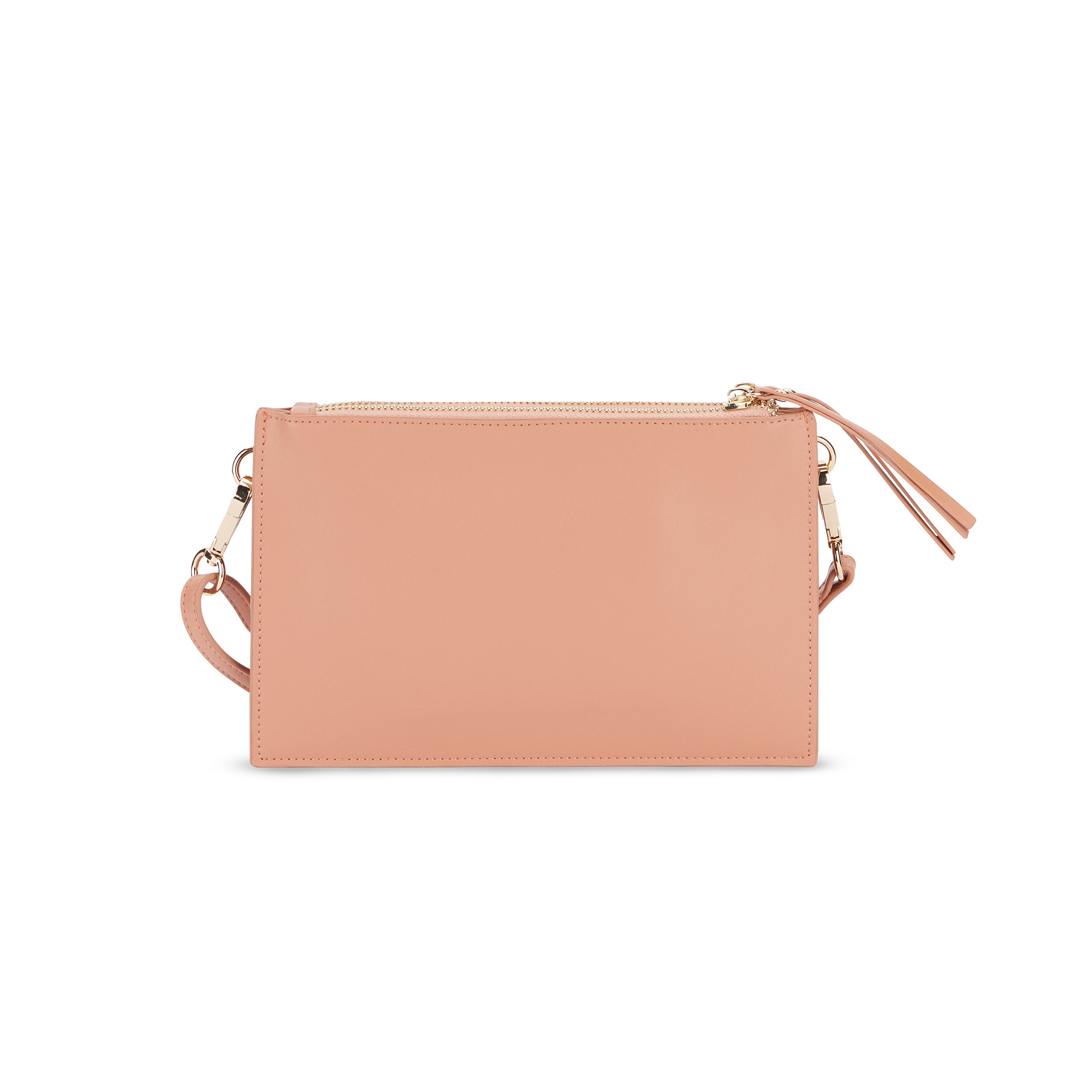 Clutch Isabelle in nude-rosé, rechteckig mit Reißverschluss und abnehmbarem Schulterriemen