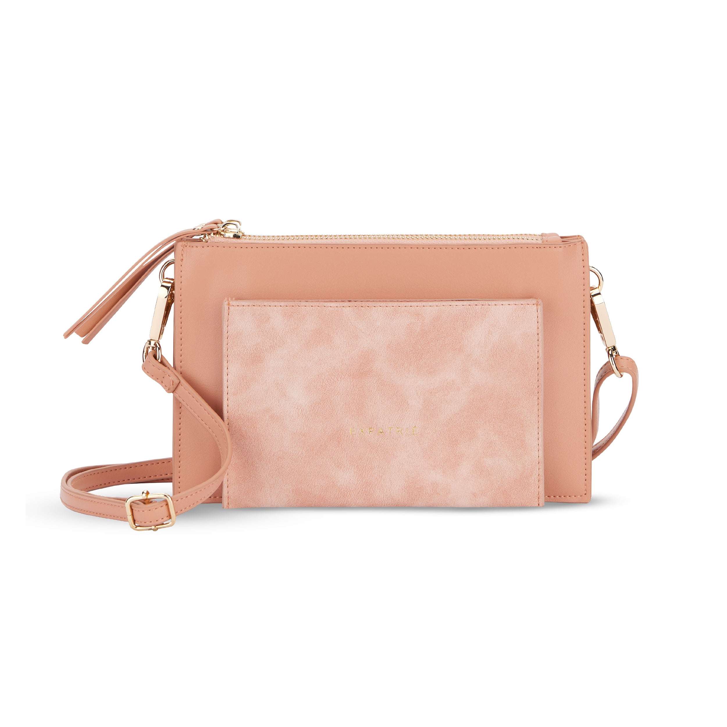 Clutch Isabelle in Nude-Rosé mit abnehmbarem Schulterriemen und strukturierter Fronttasche