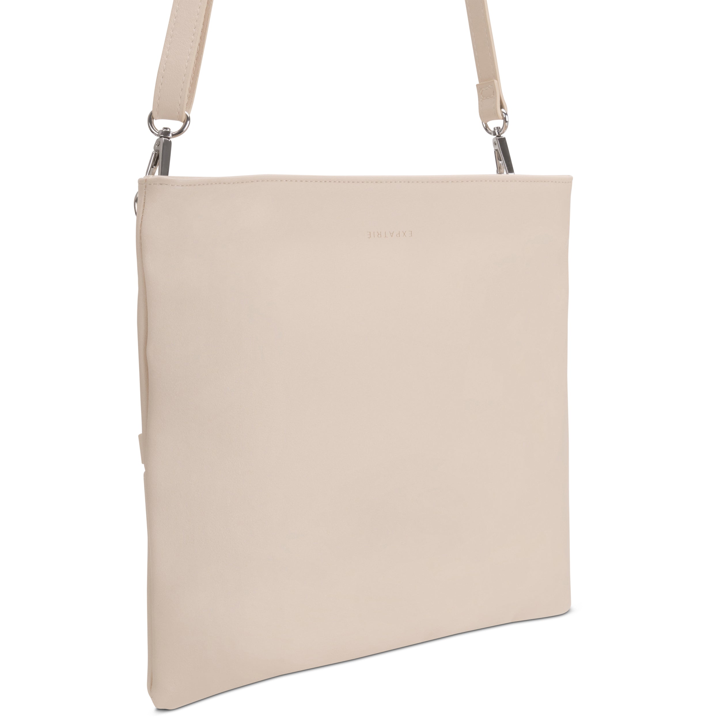 Beige Clutch Marie zum Umhängen aus Leder für Damen mit silbernen Verschlüssen