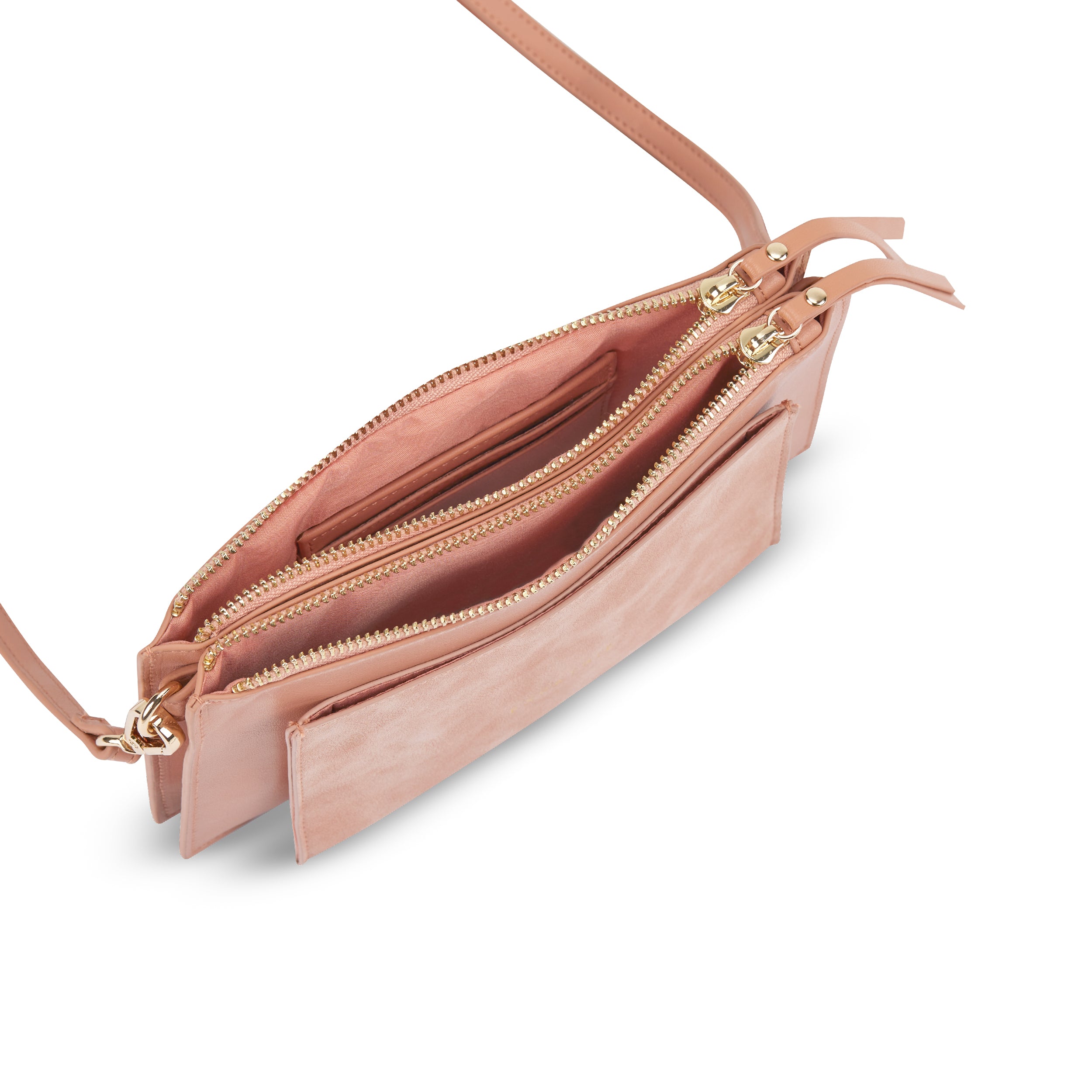 Clutch Isabelle in Nude-Rose mit zwei Reißverschlussfächern und verstellbarem Schulterriemen