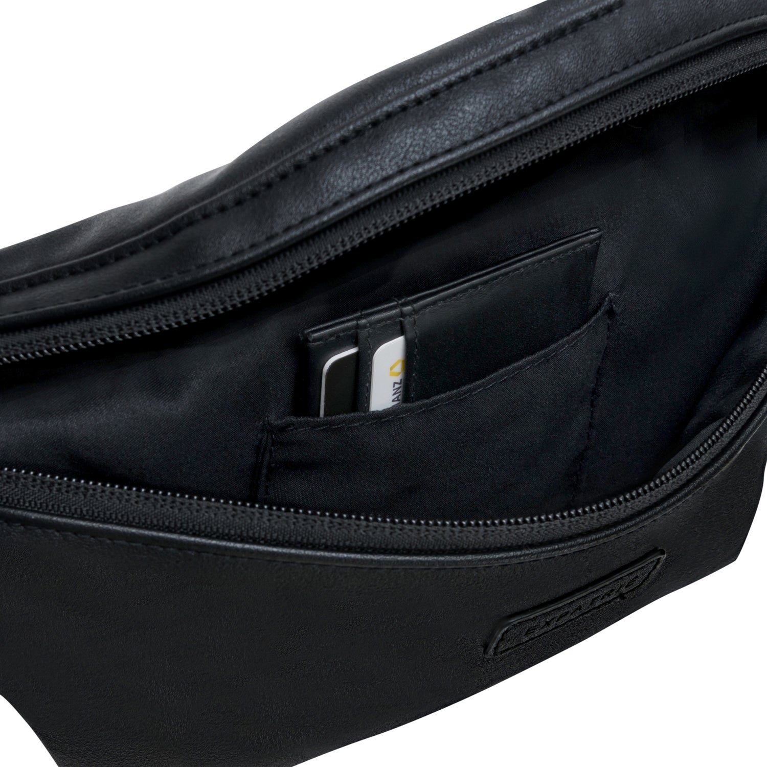 Schwarze PU Bauchtasche 'Lucie' mit innenliegendem Kartenfach und Reißverschluss