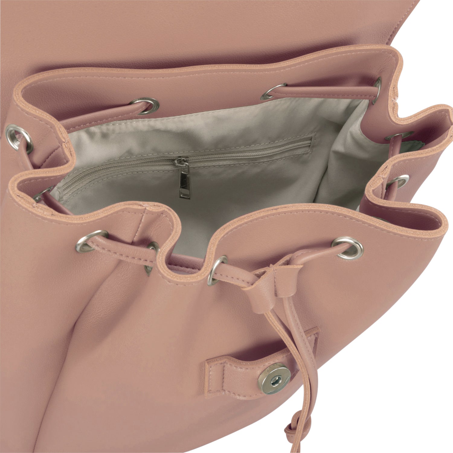Kunstleder Rucksack Noelle in Nude mit Innenfach und Reißverschluss