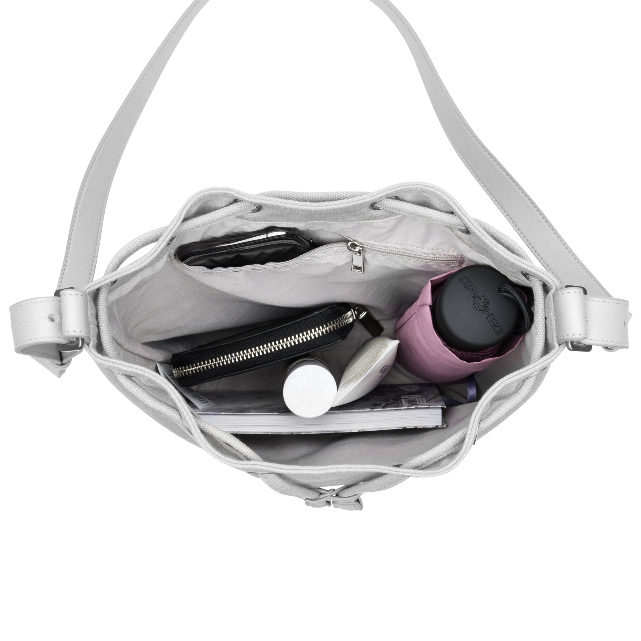 Graue Damen-Beuteltasche Lily mit Innenfach und persönlichen Gegenständen