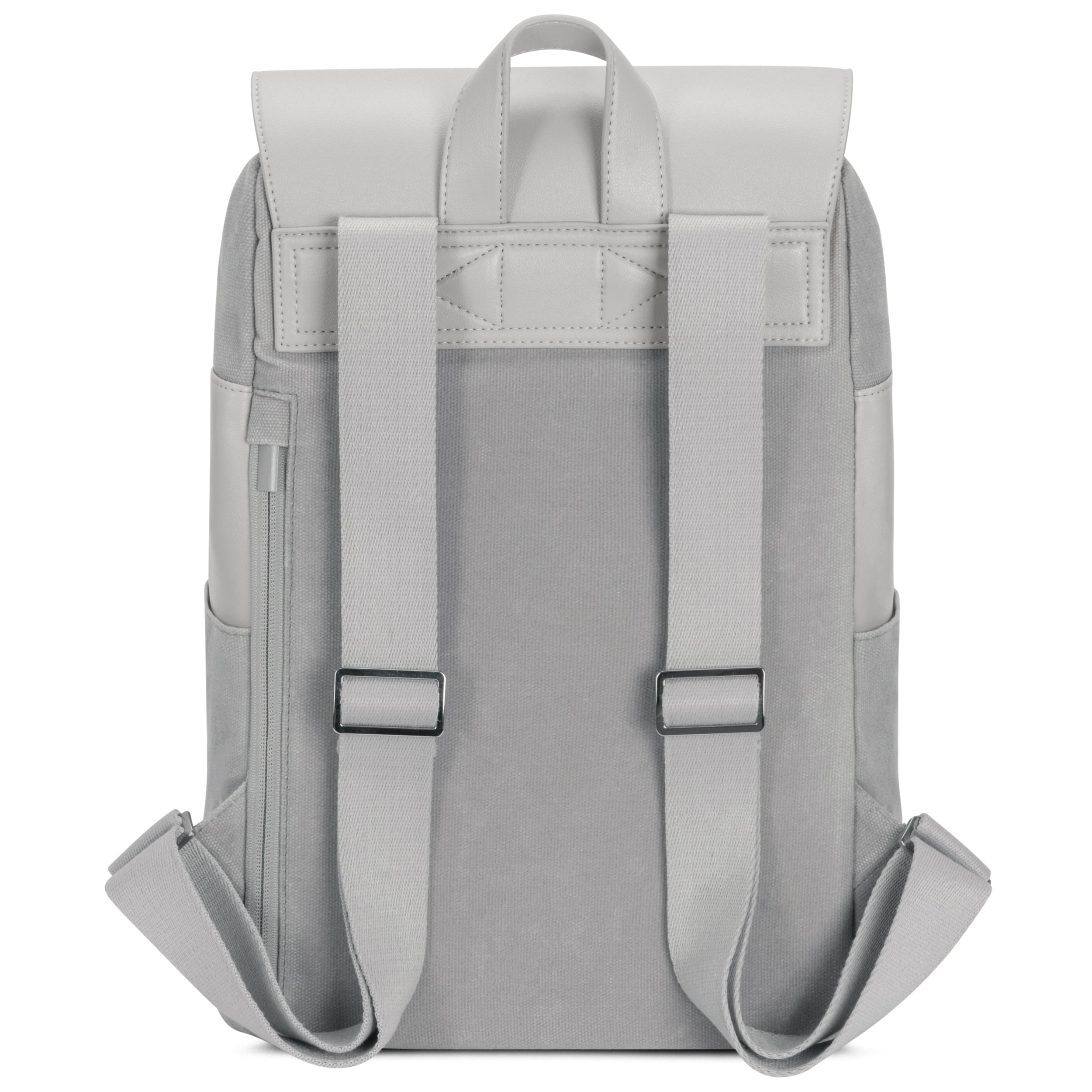 Rucksack Ella aus hellgrauem Canvas mit Lederrückseite und verstellbaren Schultergurten