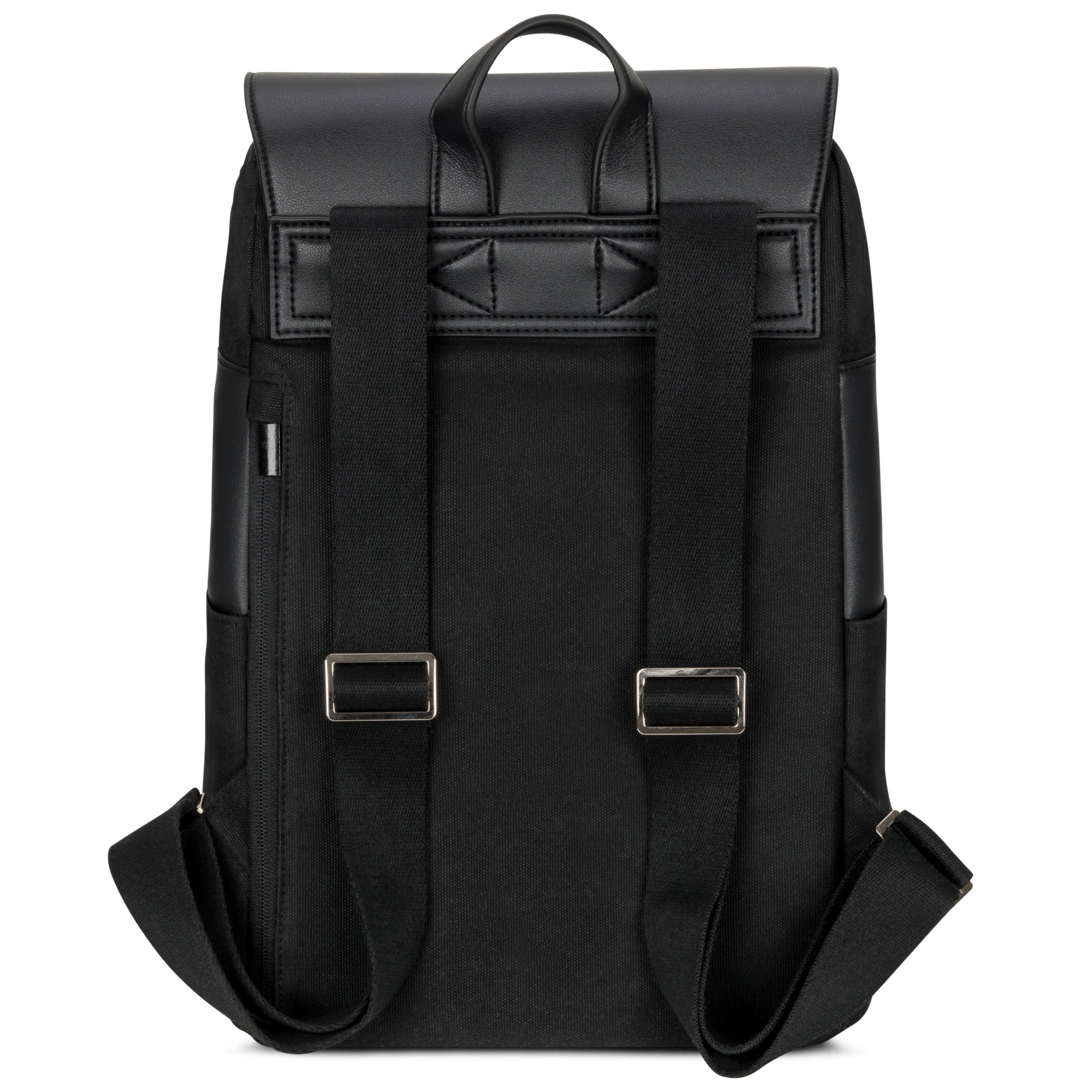 Schwarzer Damenrucksack 'Ella' aus Canvas und Leder, Rückansicht mit verstellbaren Schultergurten