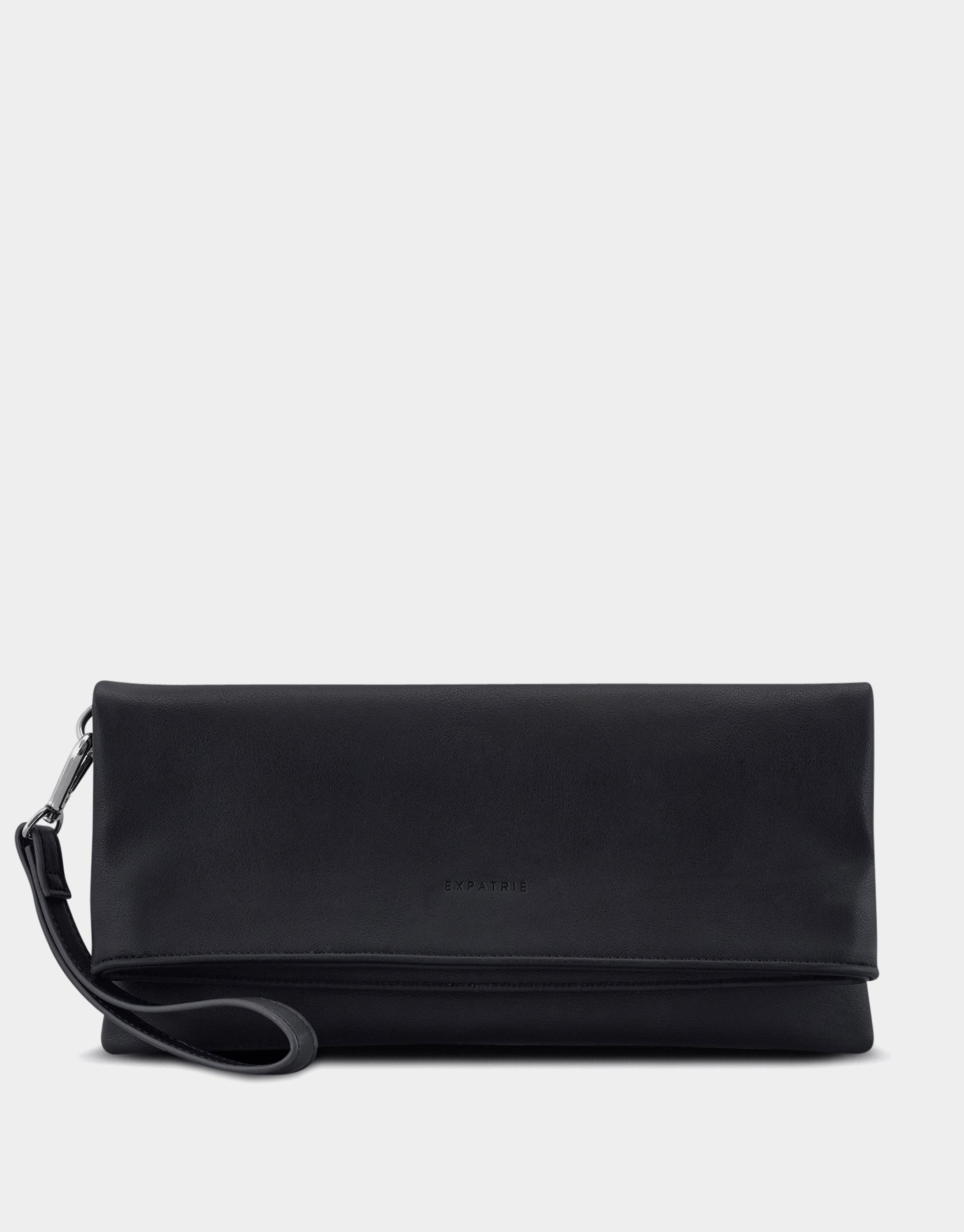 Schwarze Clutch 'Marie' aus Leder mit abnehmbarem Handgelenkriemen