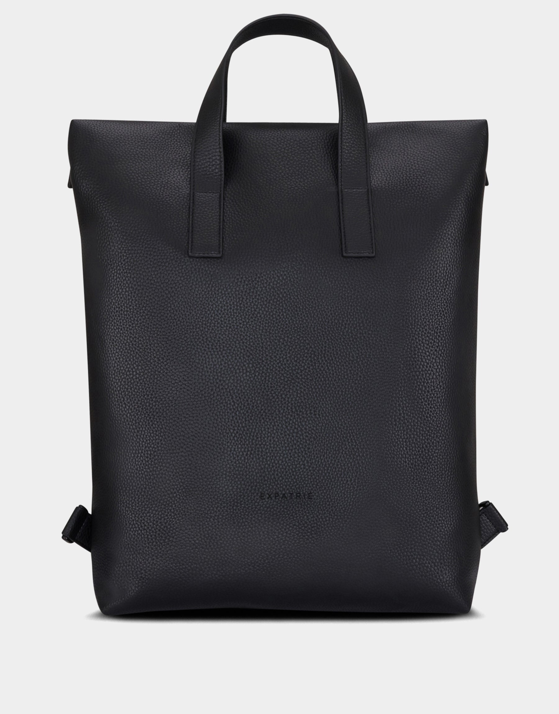 Schwarzer Rucksack 'Lou' aus genarbtem Leder mit zwei Tragegriffen und minimalistischem Design