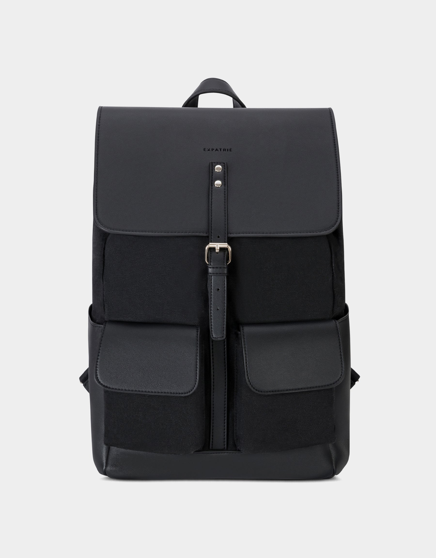 Schwarzer Rucksack Laurent mit zwei vorderen Taschen und Magnetverschluss