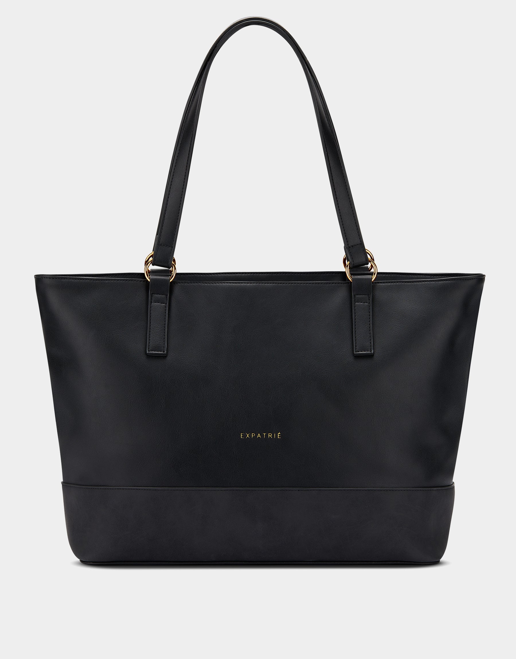 Schwarze Shopper Tasche Nicole von Expatrié mit goldfarbenen Details und langen Henkeln