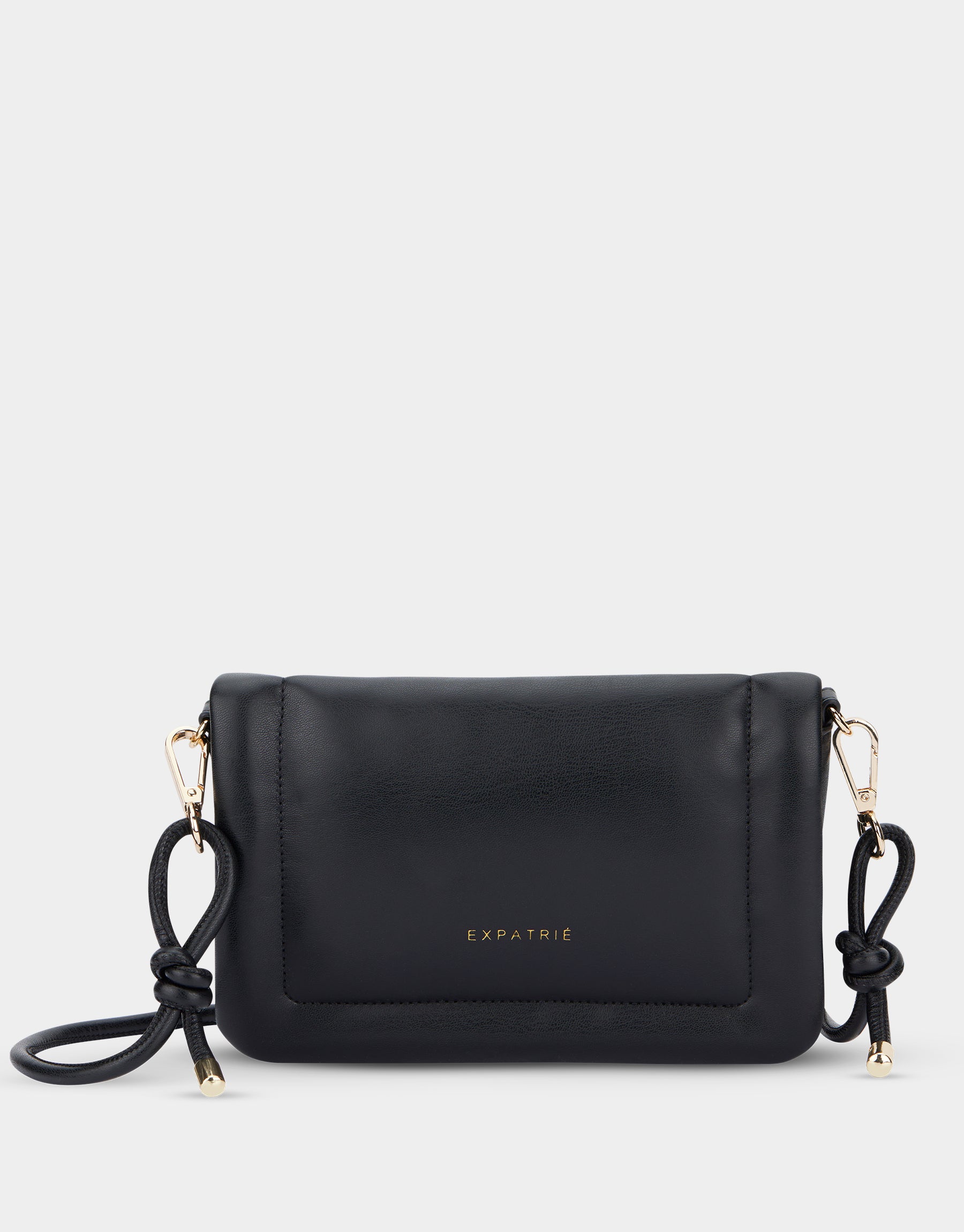Umhängetasche Zoe Small in Schwarz mit goldfarbenen Details und Kordelverschluss