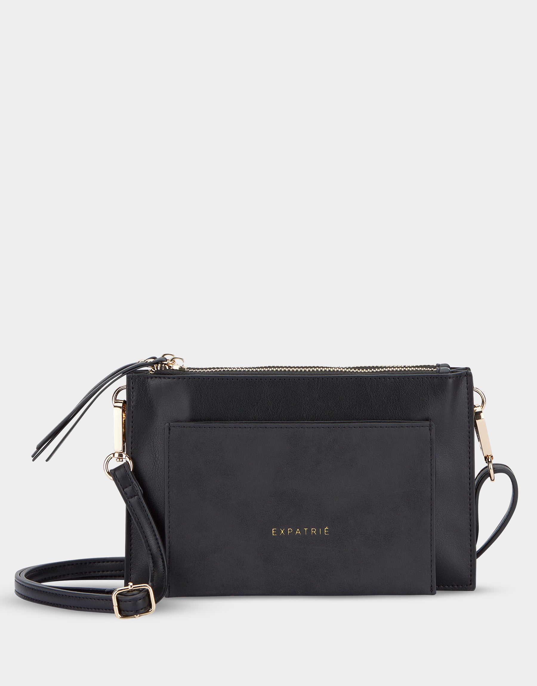 Schwarze Clutch 'Isabelle' aus Leder mit abnehmbarem Schulterriemen von Expatrié