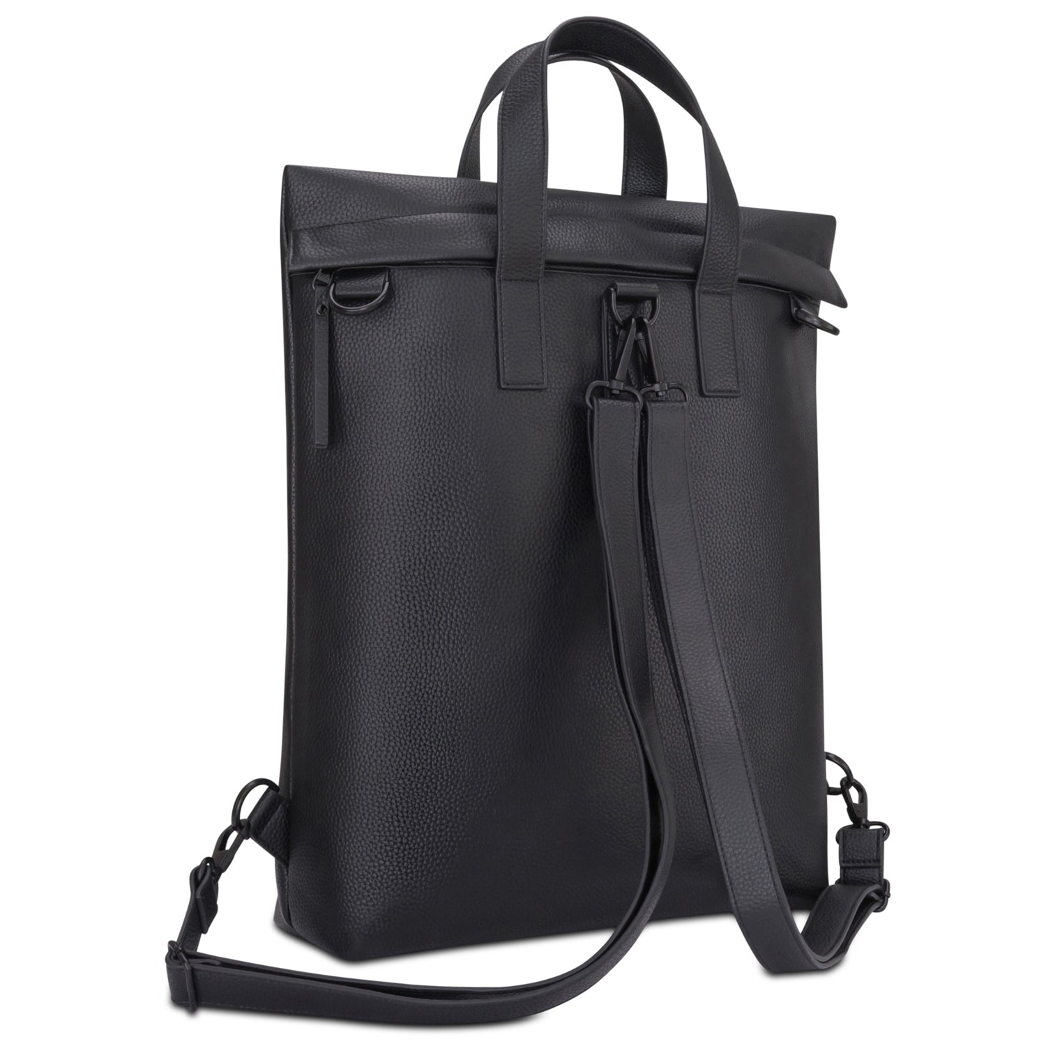 Schwarzer funktionaler Rucksack Lou aus Lederimitat mit Tragegriffen und verstellbaren Schultergurten