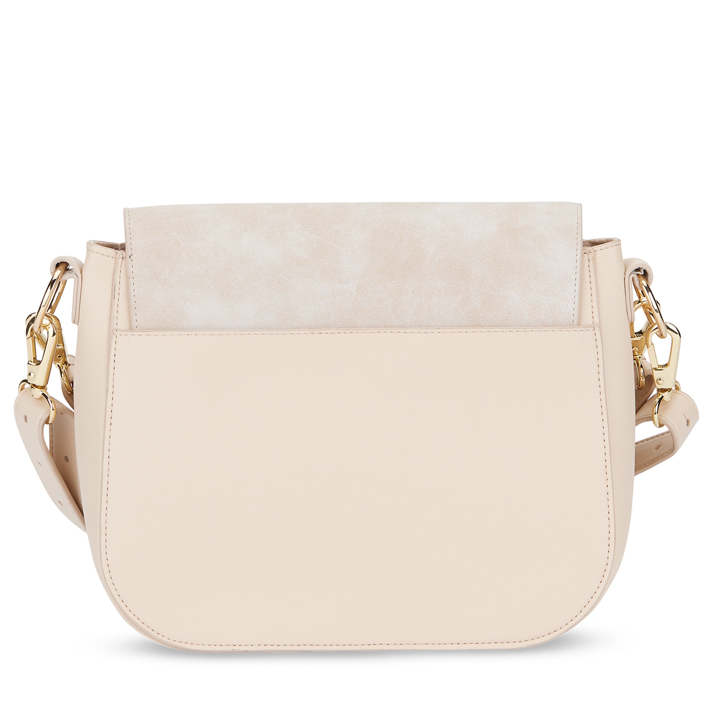 Beige Saddle Bag Louise Large mit halbmattem und glattem Leder, goldfarbene Verschlüsse