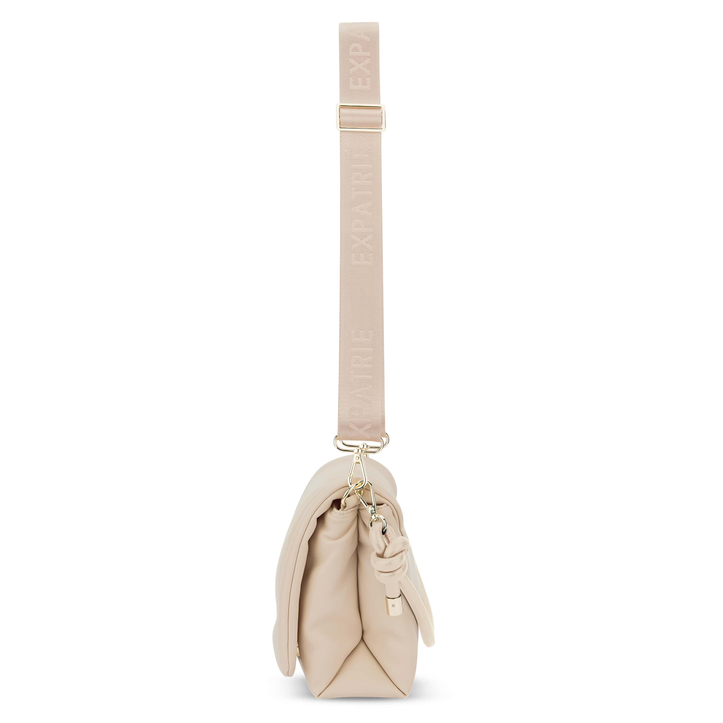 Beige gepolsterte Umhängetasche Zoe Medium mit breitem verstellbarem Träger