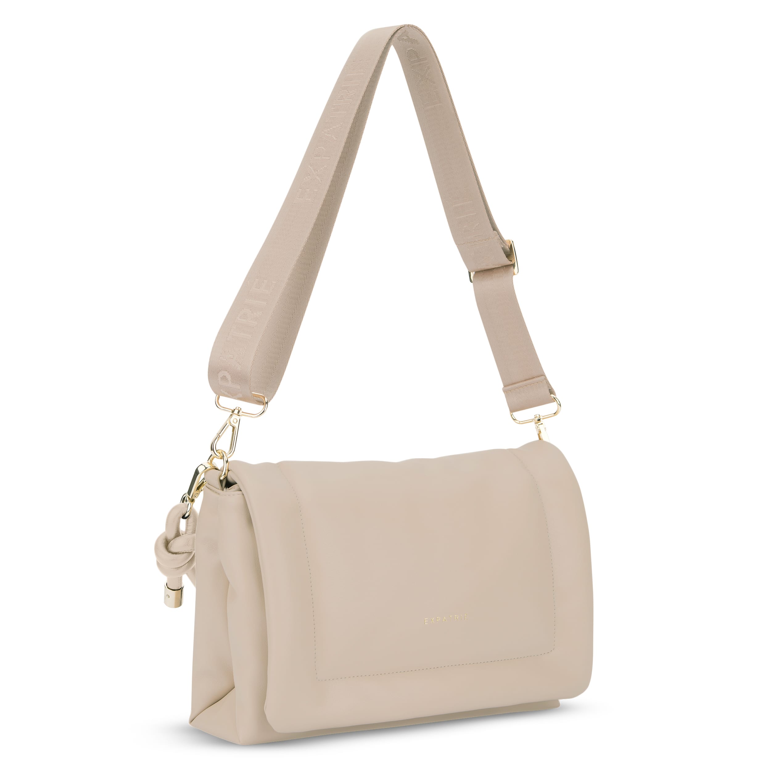Beige Umhängetasche Zoe Medium mit breitem, verstellbarem Schulterriemen und gepolstertem Design