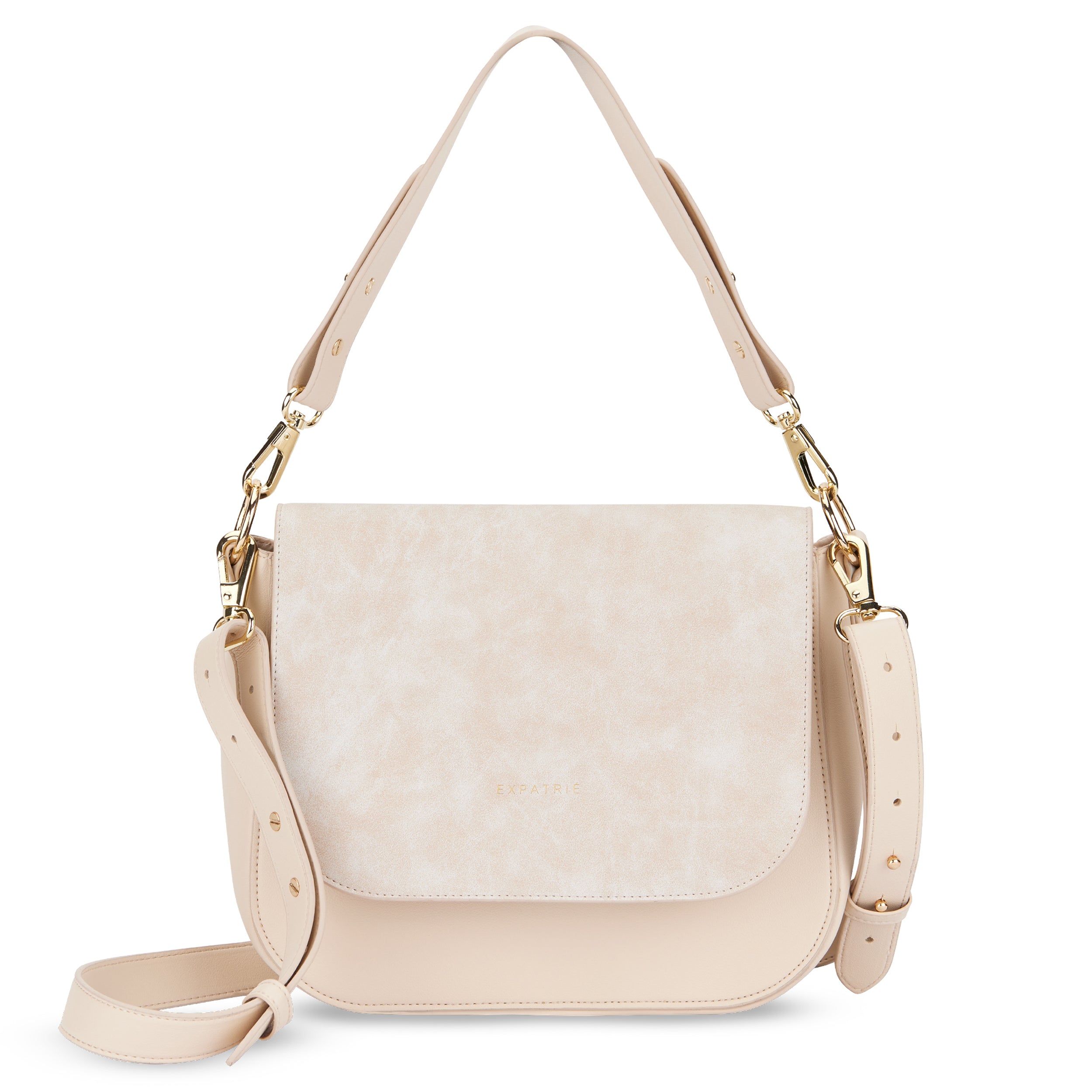 Beige Saddle Bag Louise Large mit abnehmbarem Schultergurt und goldfarbenen Metallakzenten