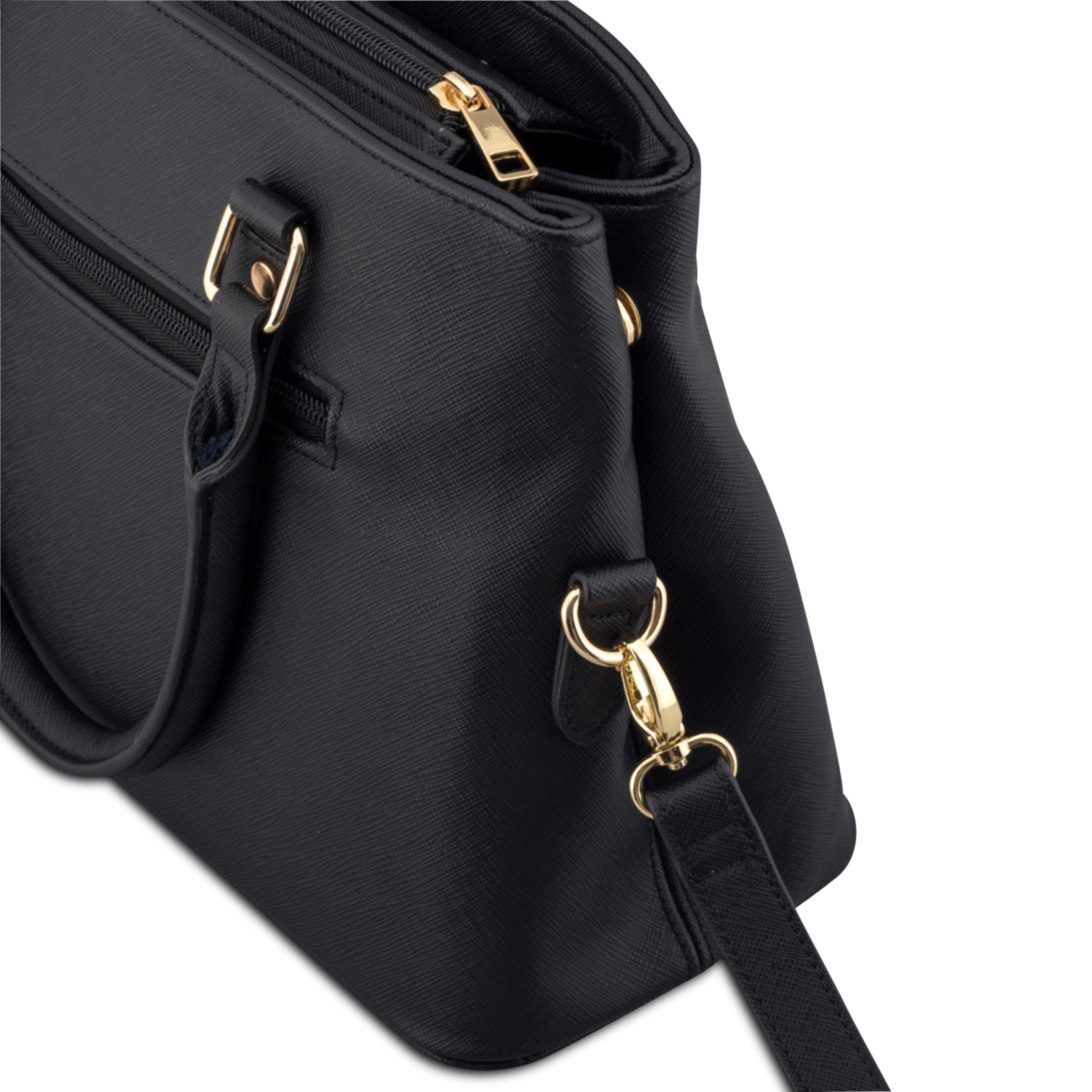 Schwarze Henkeltasche 'Julie' für Damen mit goldfarbenen Metallakzenten und verstellbarem Schulterriemen