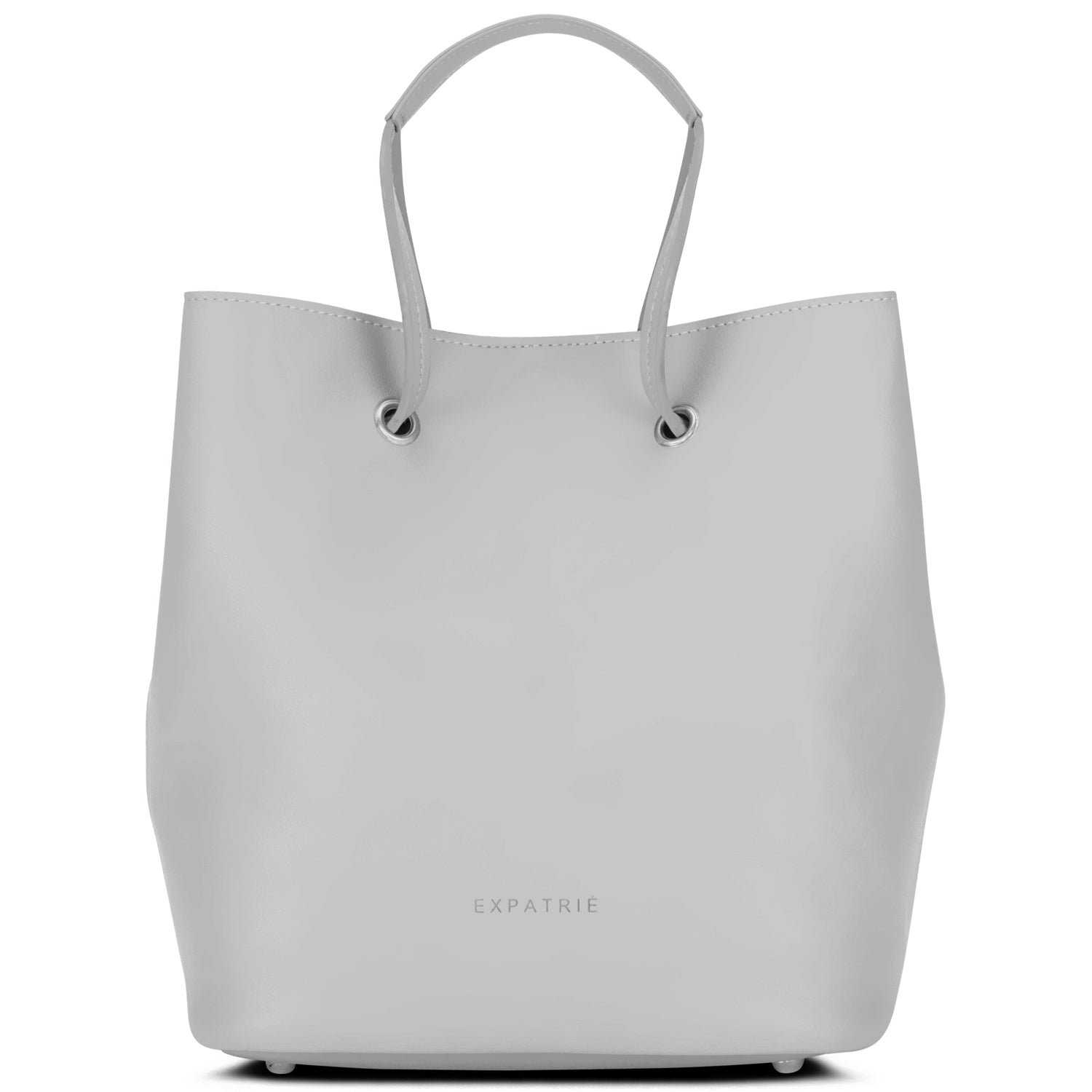 Kleine graue Beuteltasche Élodie für Damen mit zwei kurzen Henkeln und Metallösen