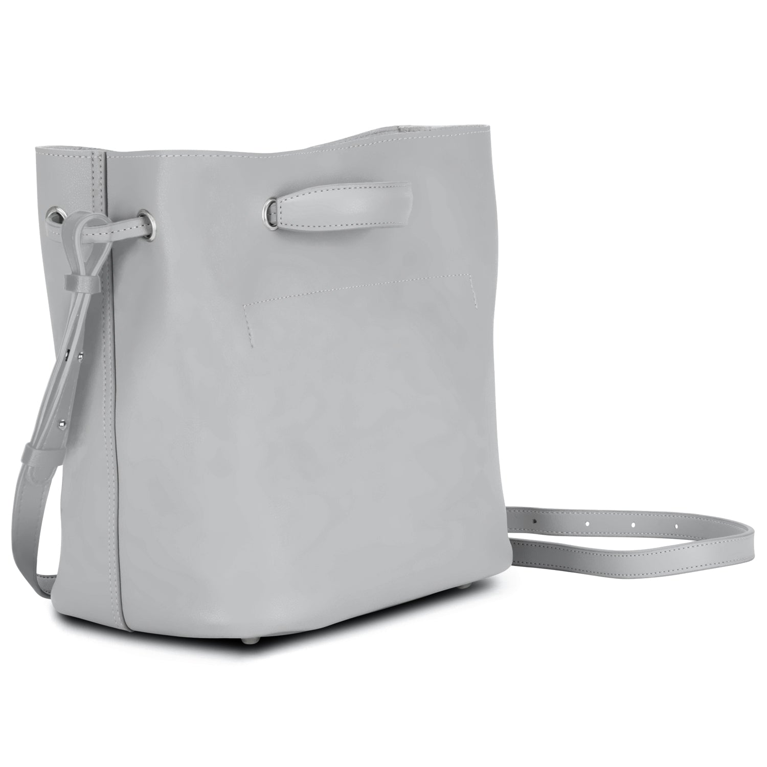 Kleine graue Beuteltasche Élodie aus Leder mit verstellbarem Schulterriemen