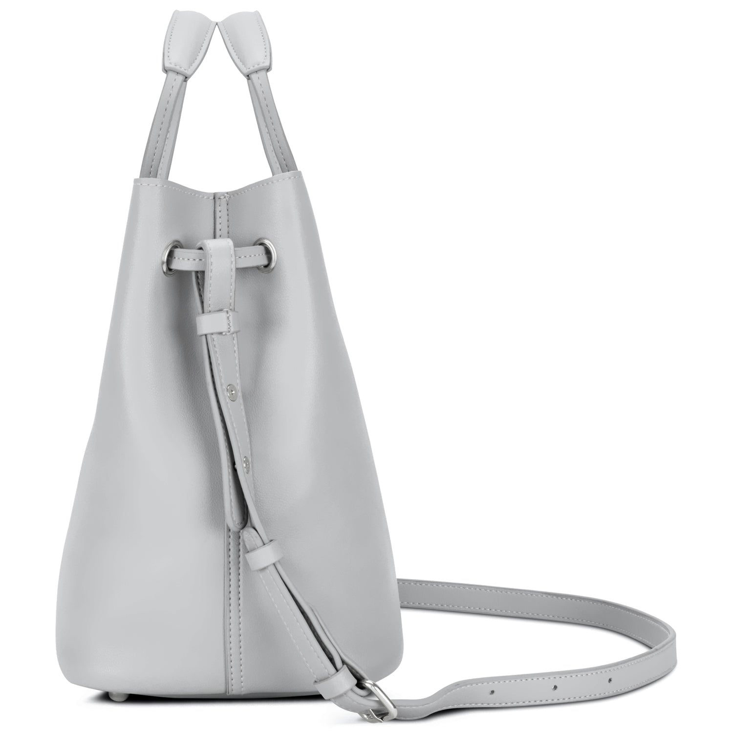 Kleine graue Beuteltasche Élodie für Damen mit Kordelzug und verstellbarem Schulterriemen