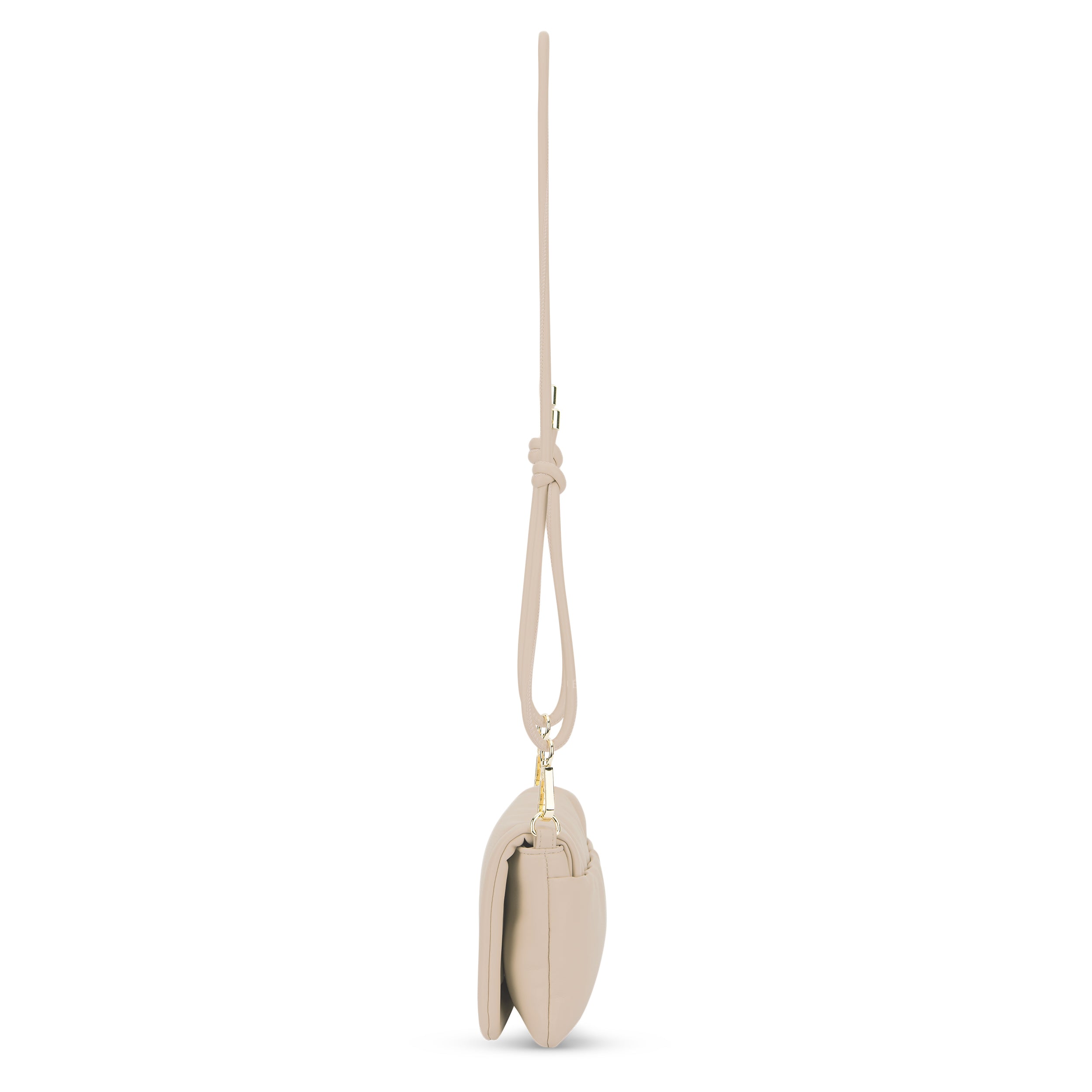 Beige Umhängetasche Zoe Small in schlanker Seitenansicht mit verstellbarem Riemen