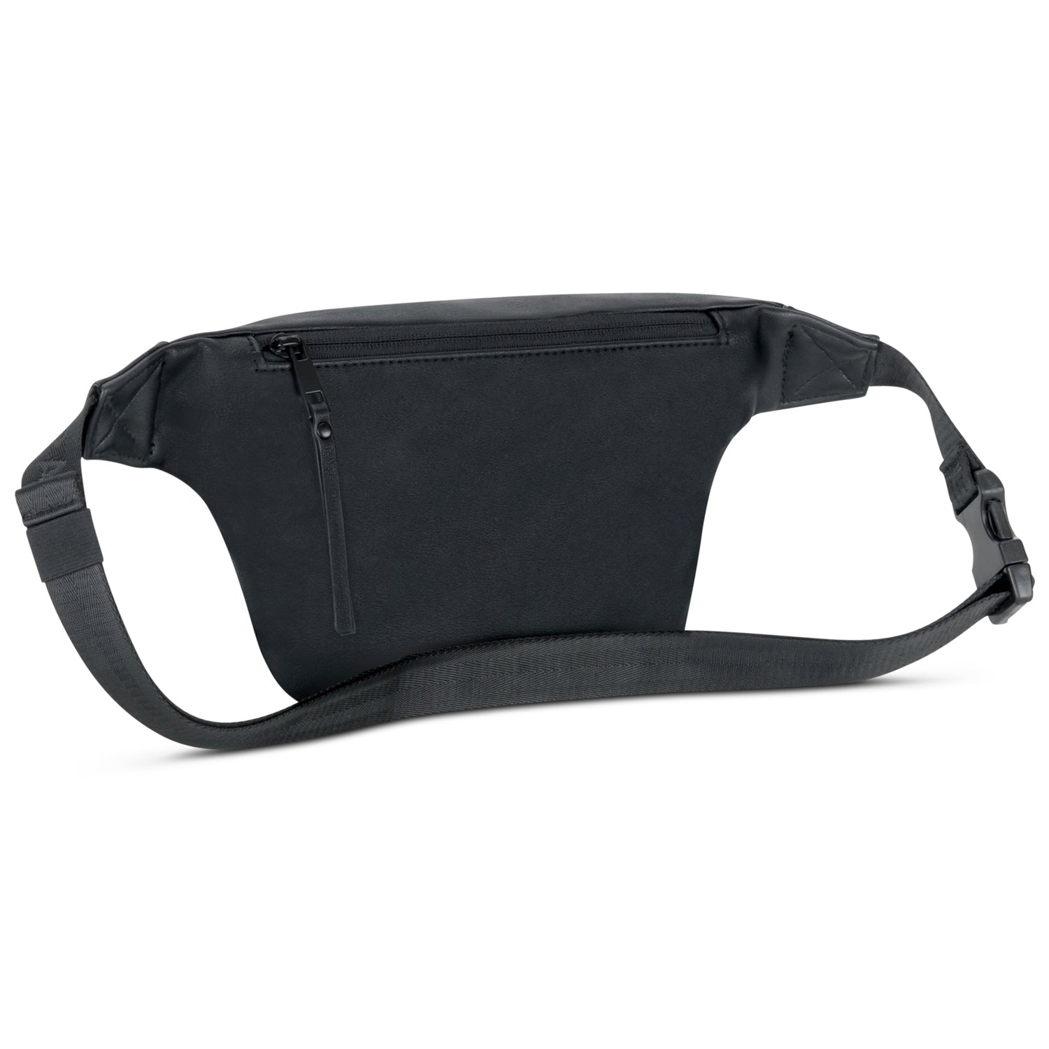 Schwarze PU-Bauchtasche 'Lucie' mit verstellbarem Gurt und Reißverschluss vorne