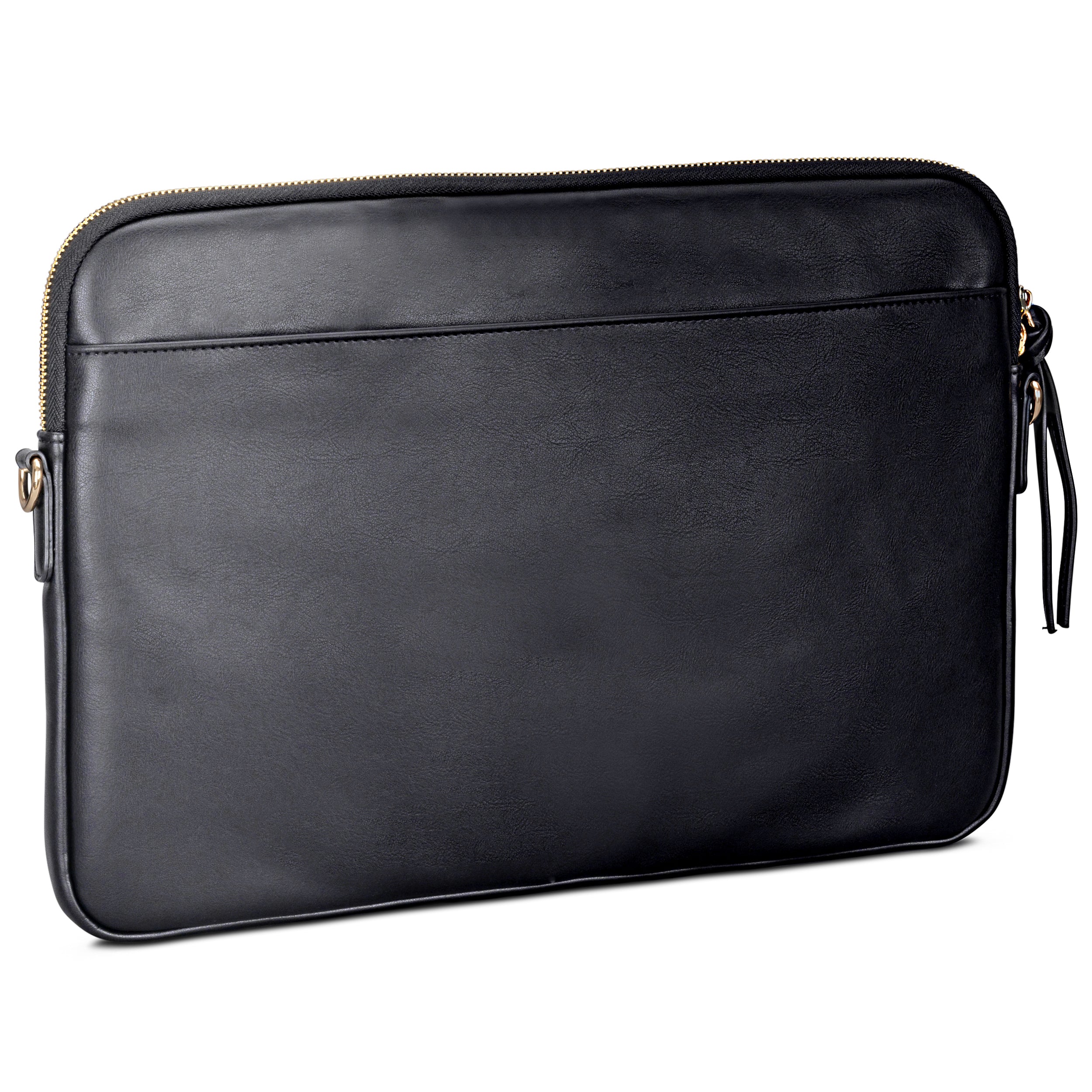 Schwarze Laptop Tasche Marlene aus Leder mit Reißverschluss und schlichter Fronttasche