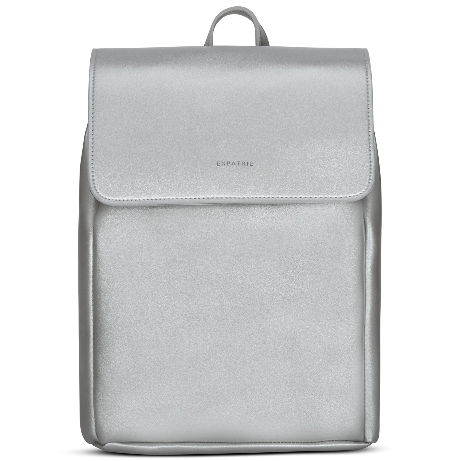 Silberner Kunstleder Rucksack Noelle für Damen mit Klappe und Expatrié-Logo