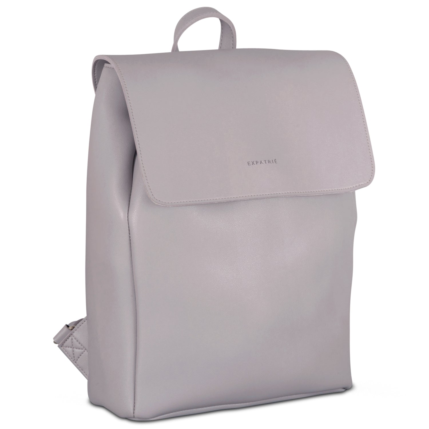 Heller Kunstleder-Rucksack Noelle mit Klappe und Logo vorne