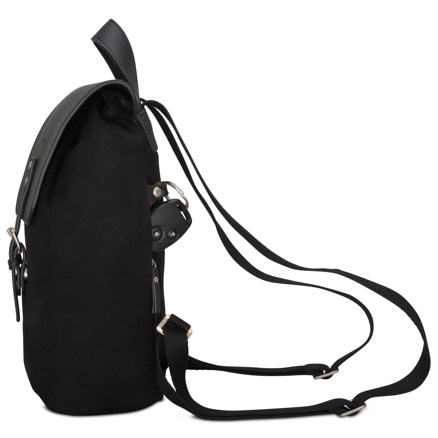 Schwarzer Mini-Rucksack 'Anna' aus Canvas mit verstellbaren Schulterriemen und Lederdetails