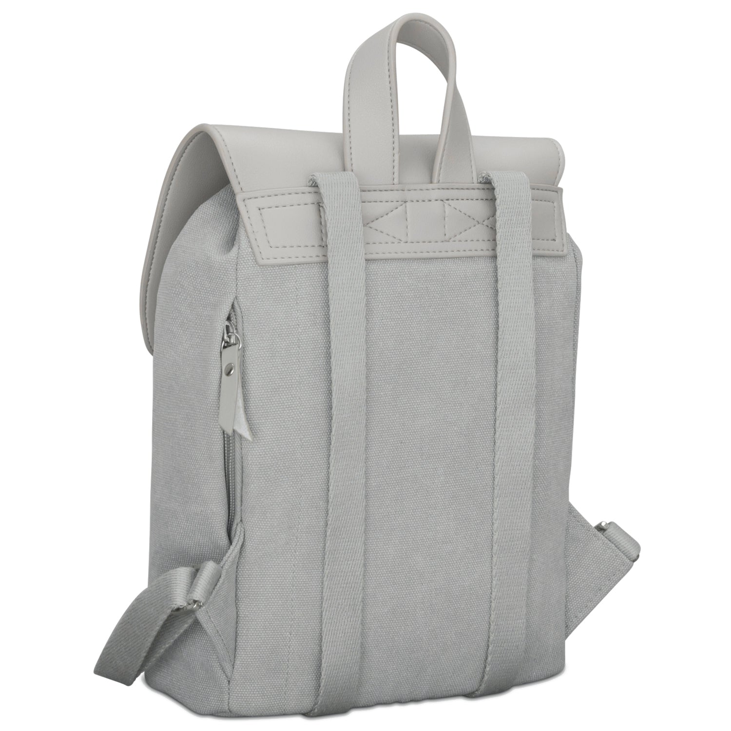 Mini Rucksack Anna für Damen in hellgrau aus Stoff mit verstellbaren Trägern und Kunstlederklappe