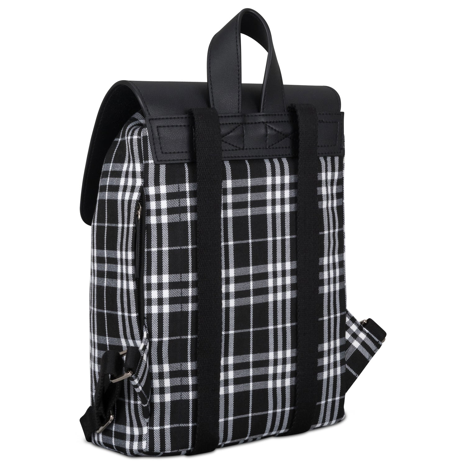 Mini Rucksack Anna mit schwarz-weiß kariertem Muster und schwarzen Trägern