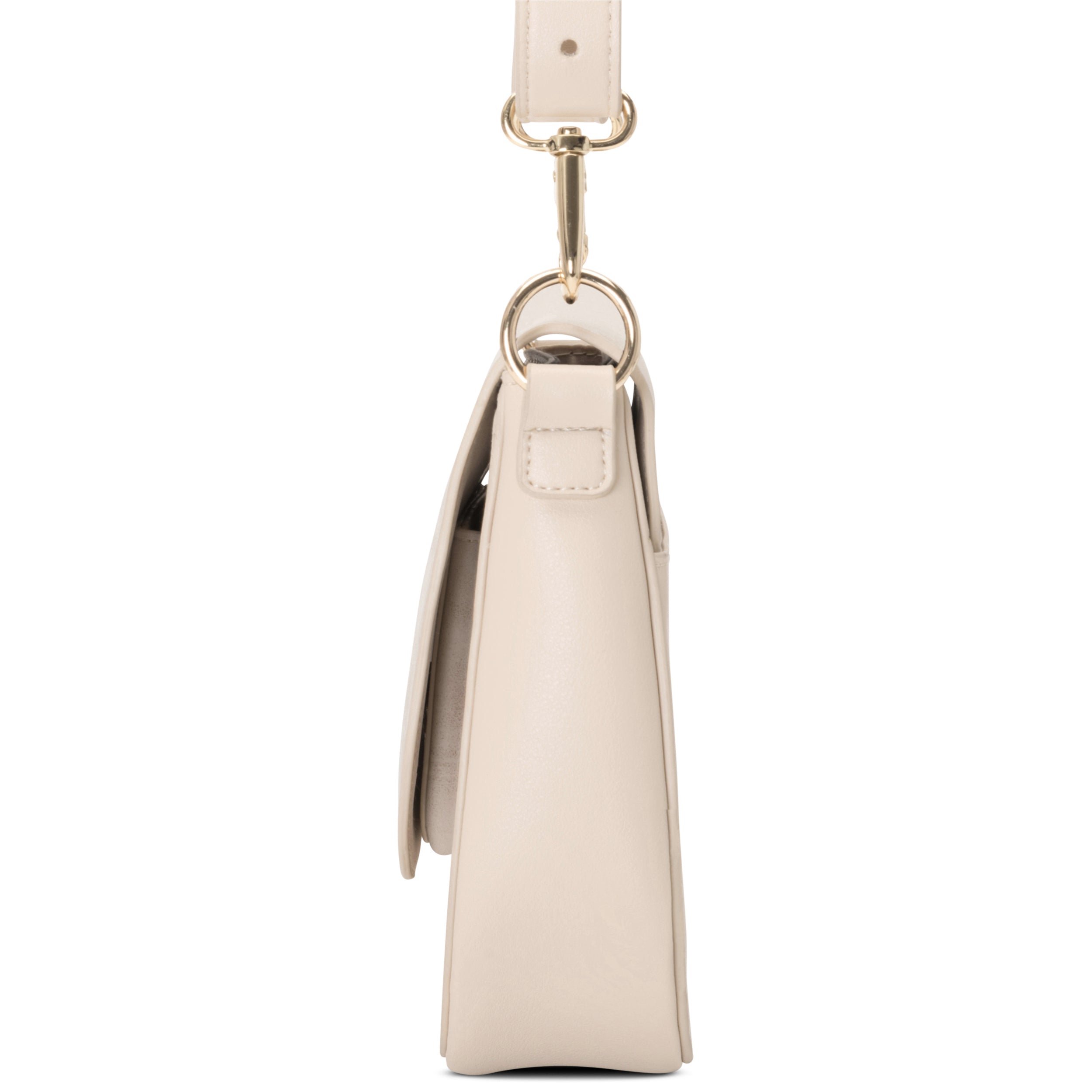 Beige Saddle Bag Louise Medium Damen Umhängetasche mit goldfarbenem Metallring seitlich