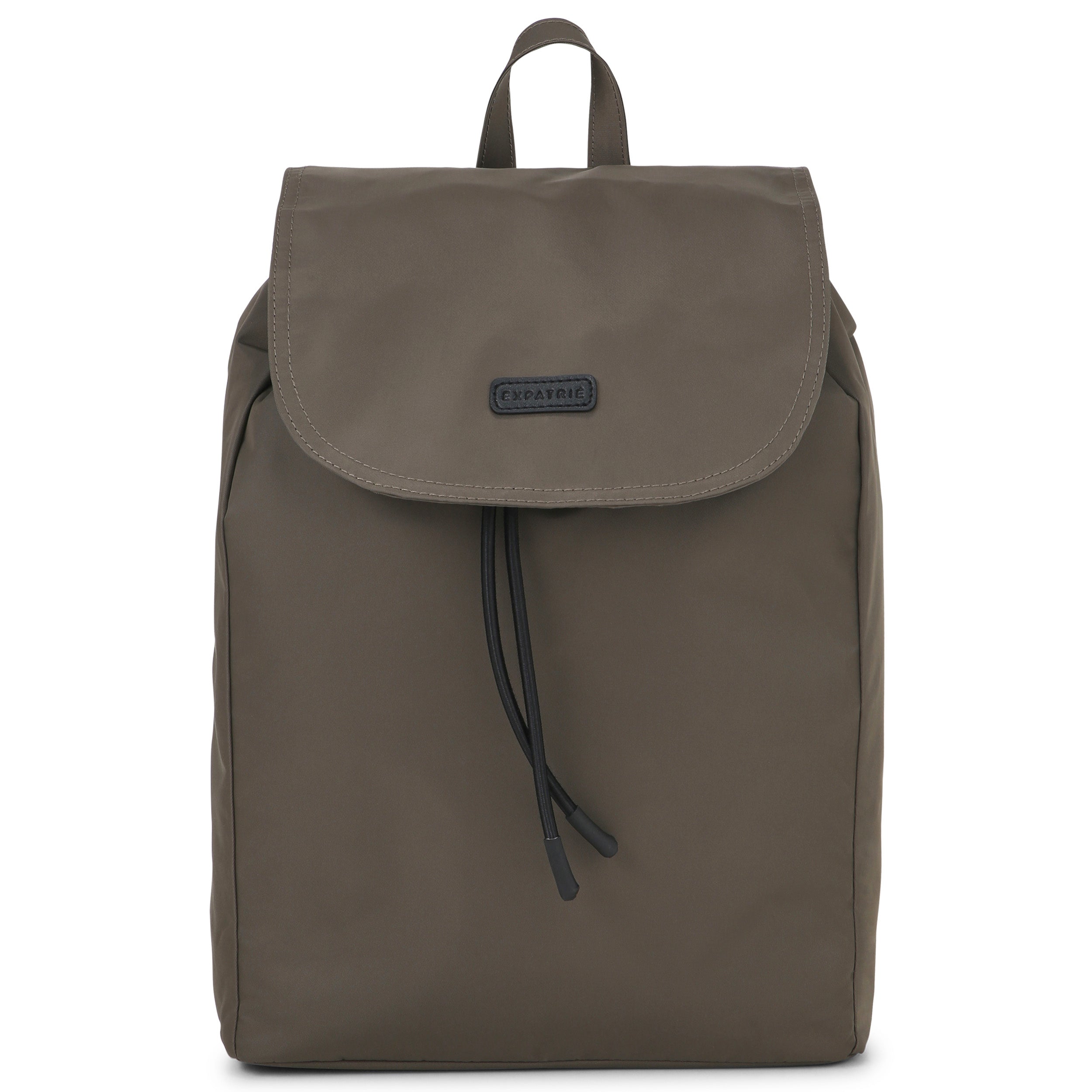 Brauner Nylon-Rucksack 'Clara' mit Kordelzug und Überschlag, Marke Expatrié