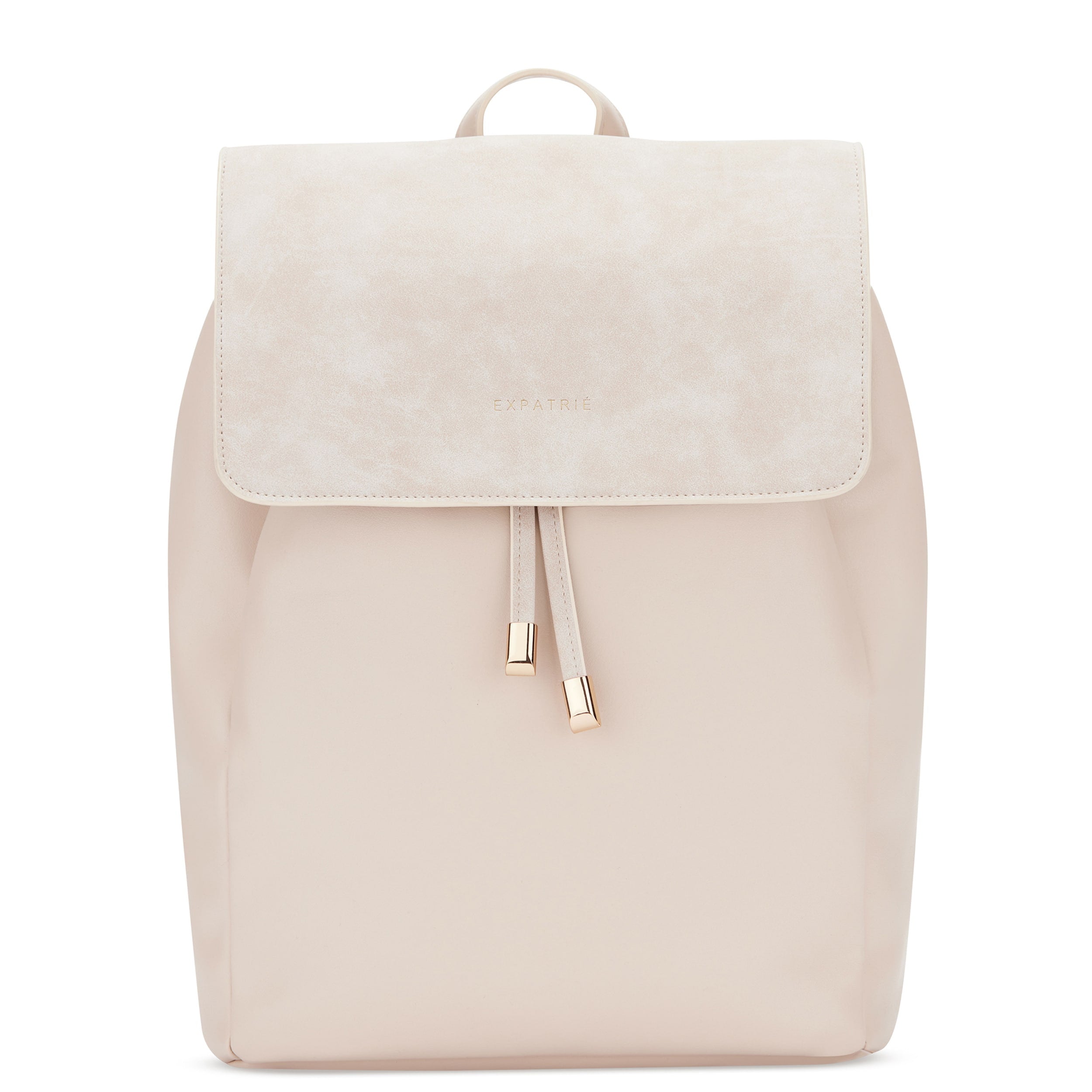 Beiger Kunstleder Rucksack 'Estelle' mit klappbarem Überschlag und goldenen Details