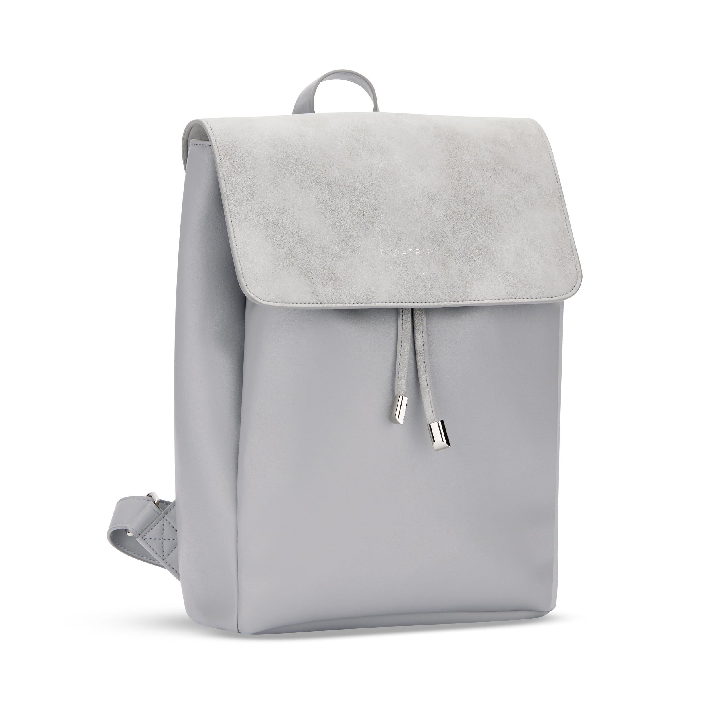 Hellgrauer Kunstleder Rucksack Estelle mit Kordelzug und Deckelklappe