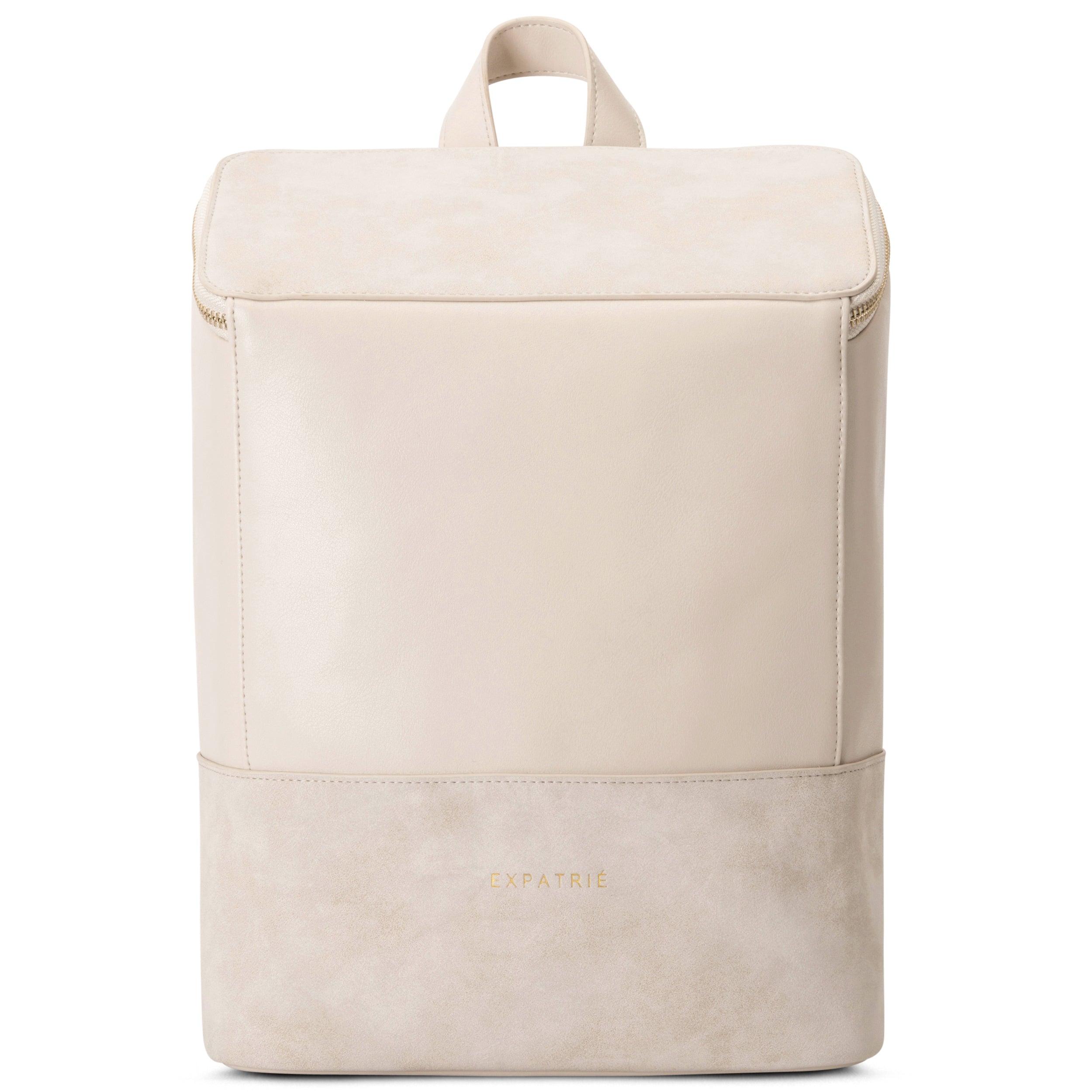 Beiger Rucksack Malou aus Leder mit glatter und samtiger Oberfläche und goldfarbenem 'Expatrié'-Logo