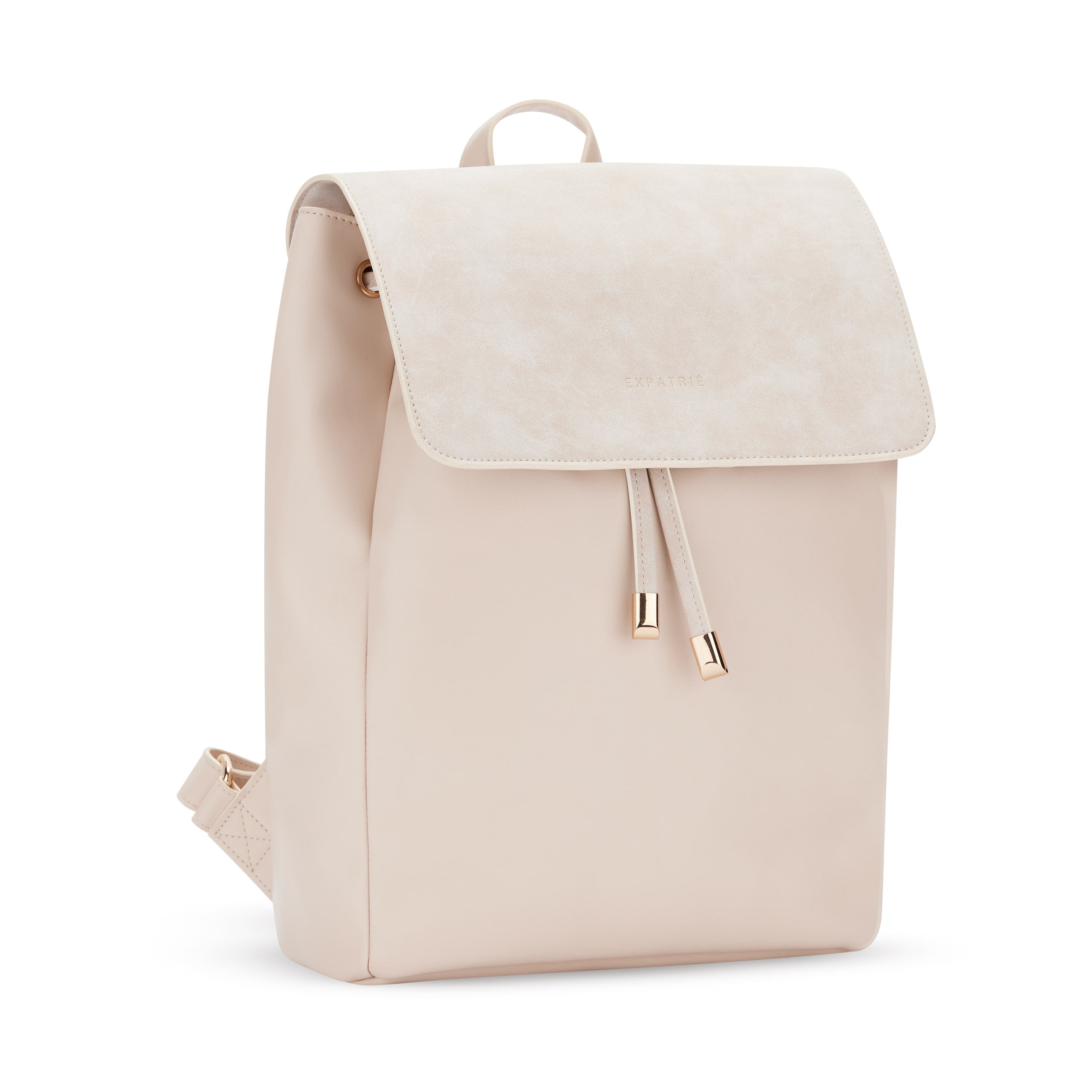 Beiger Kunstleder Rucksack Estelle für Damen mit Klappe und Kordelzug