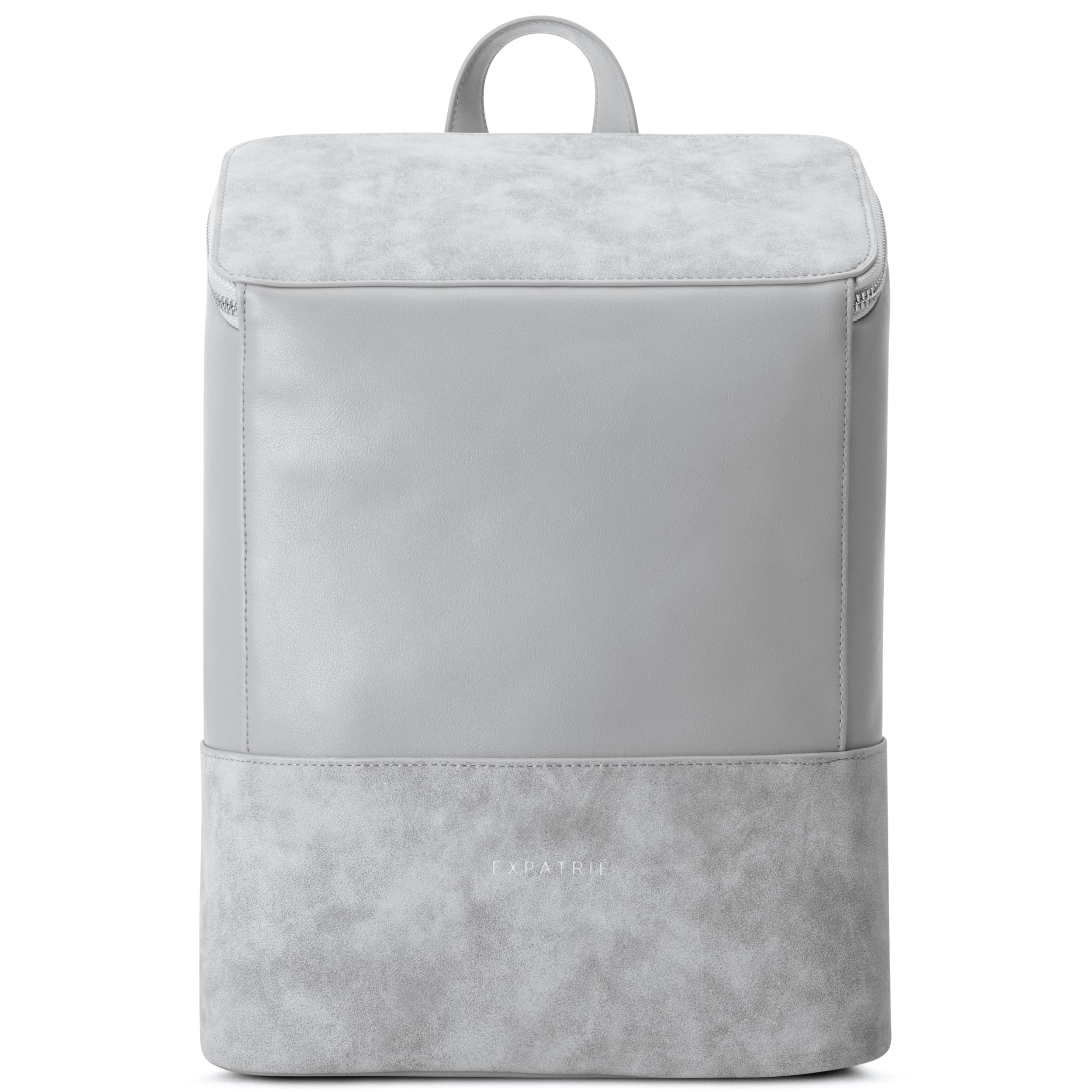 Rucksack Malou aus grauem Leder und Velours mit Trageschlaufe und kleinem Expatrié-Logo