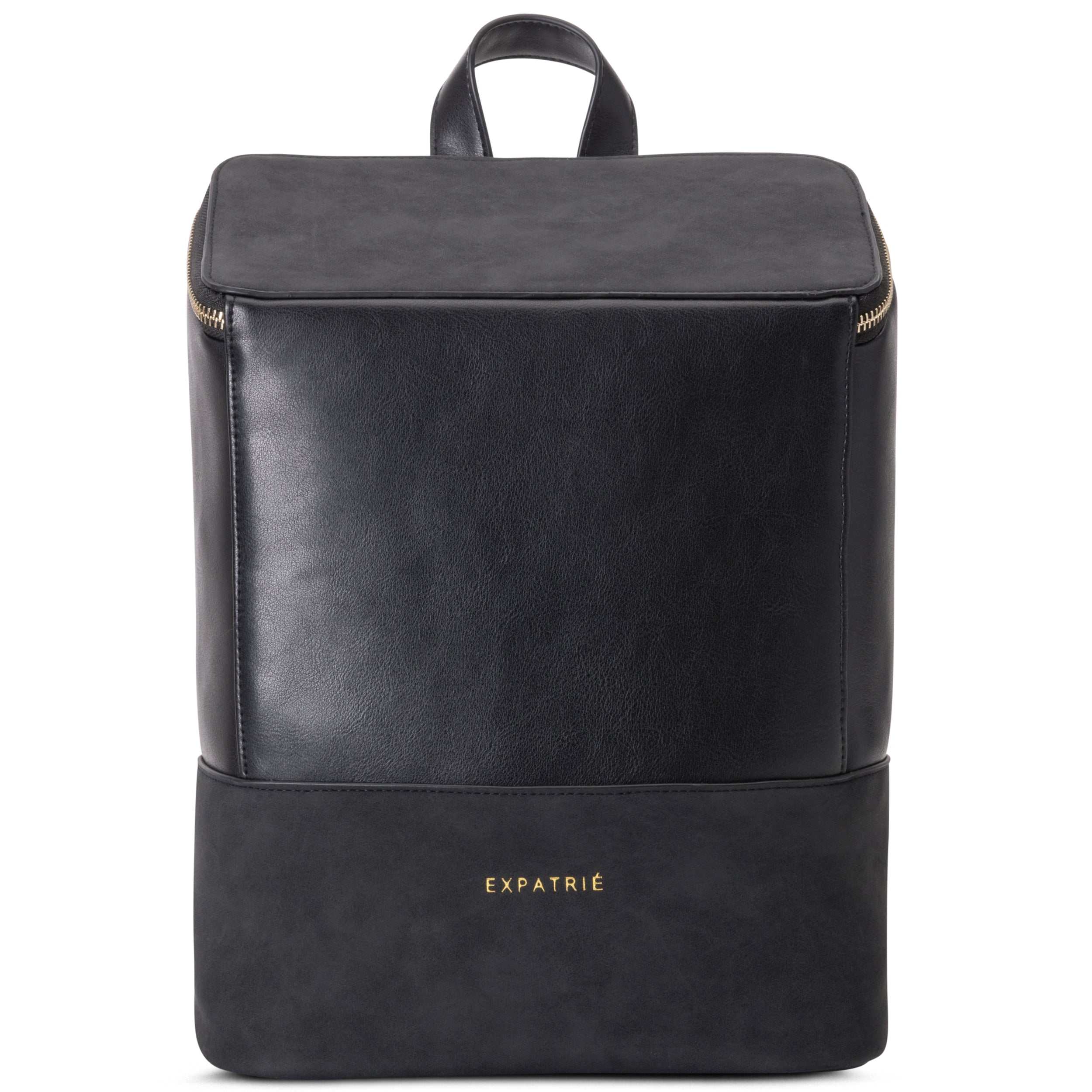 Schwarzer Malou Rucksack aus Leder mit goldfarbenem 'Expatrié'-Logo
