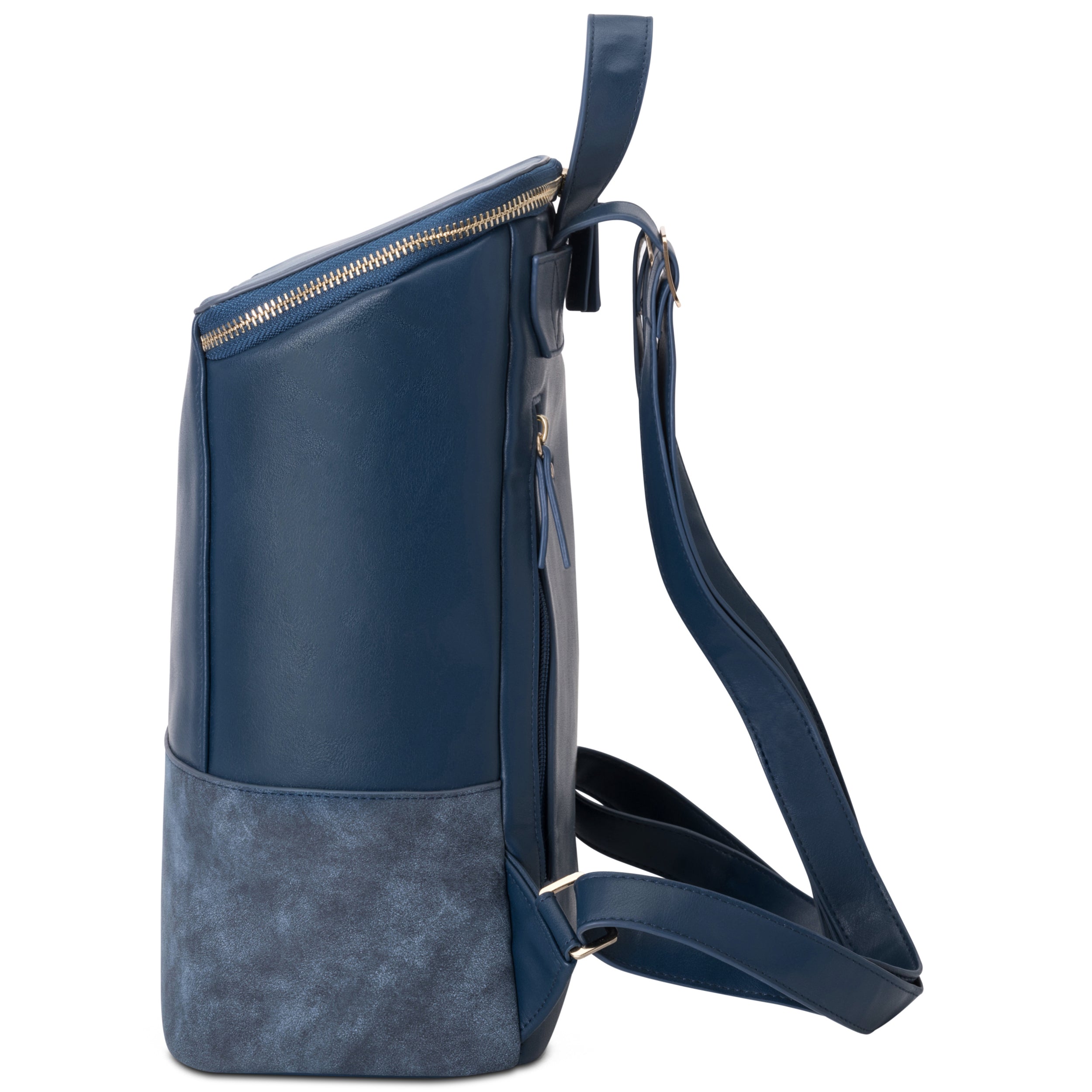 Eleganter Rucksack Malou aus blauem Leder mit Reißverschluss und verstellbaren Schultergurten