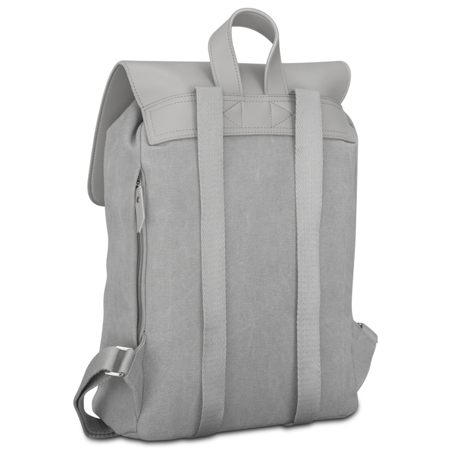 Grauer Damenrucksack Anouk mit Stoff und Lederriemen, Rückansicht