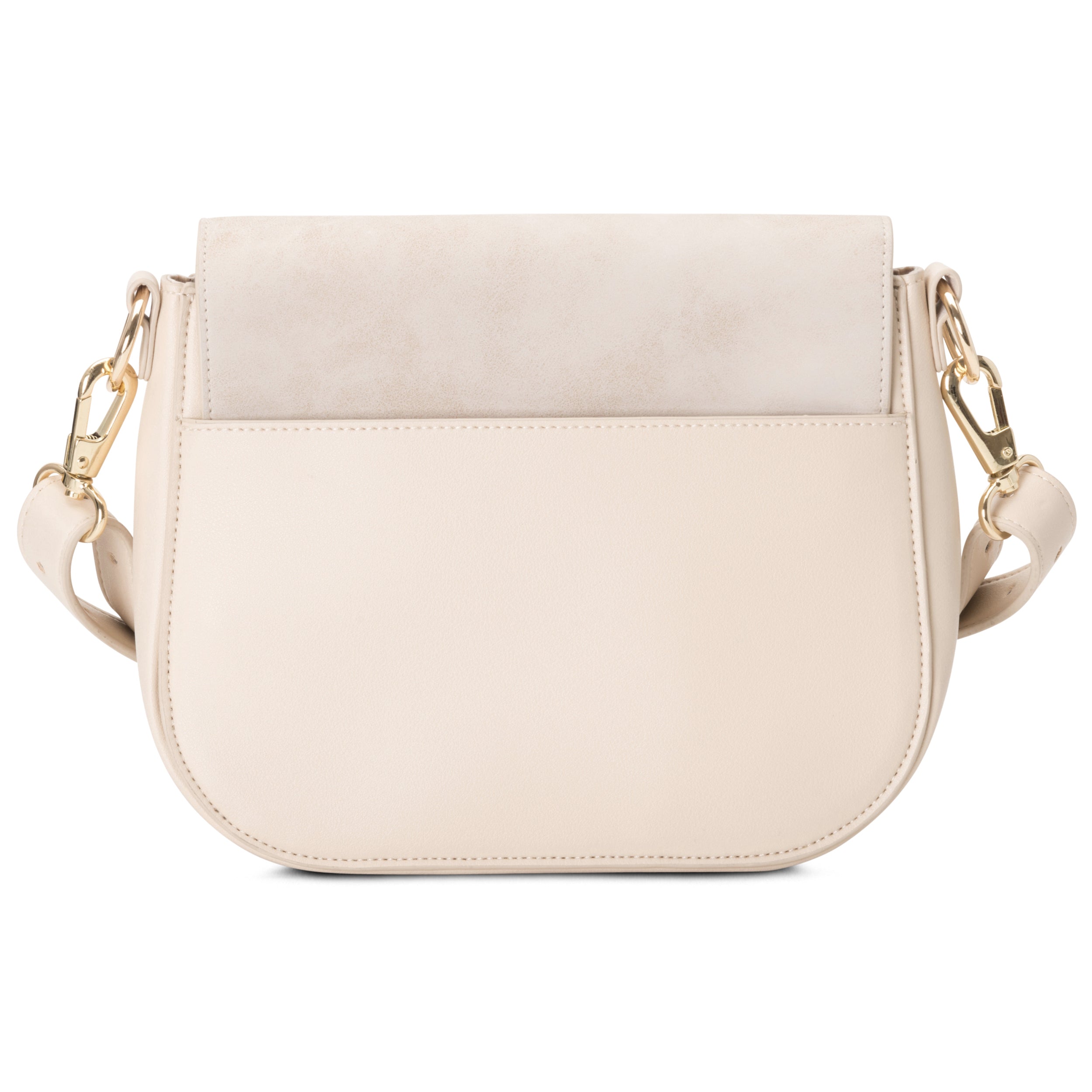 Beige Saddle Bag Louise Medium Umhängetasche für Damen aus glattem und wildlederartigem Material mit goldfarbenen Metallverschlüssen